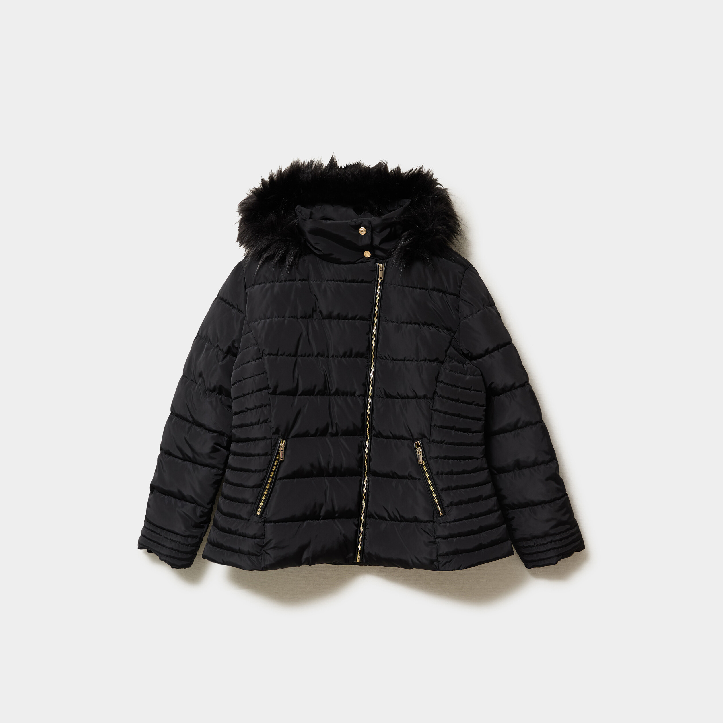 Doudoune d&eacute;perlante &agrave; capuche noir femme grande taille