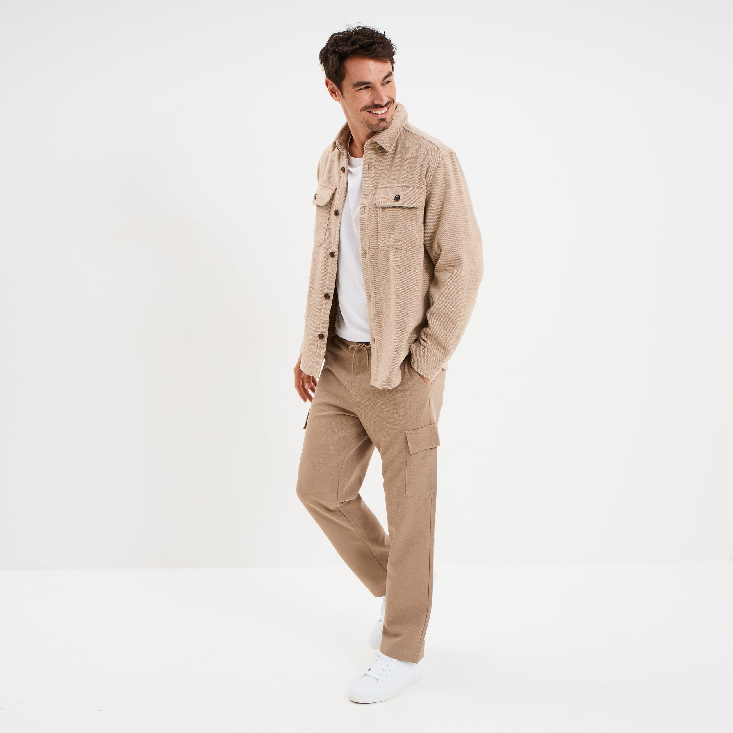Pantalon cargo taille &eacute;lastiqu&eacute;e taupe homme