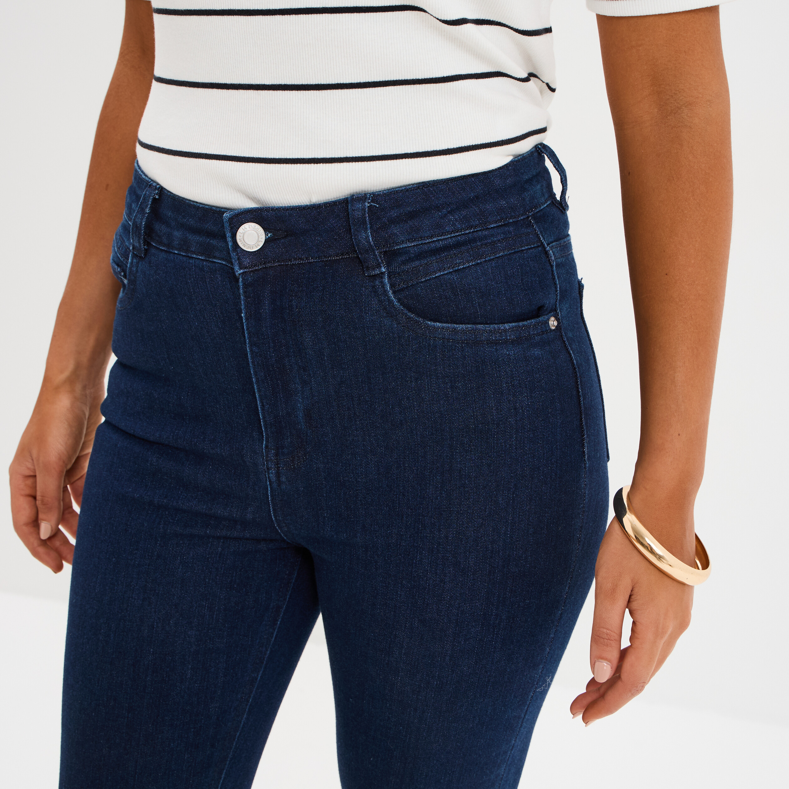 Jeans skinny taille haute cropped denim brut femme