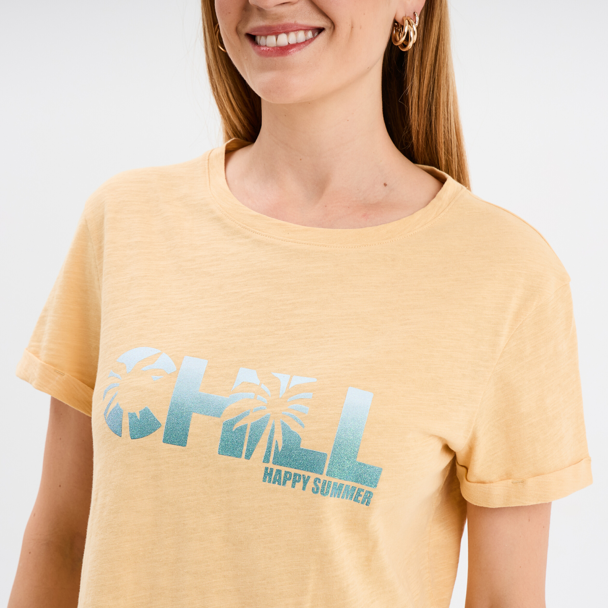 T-shirt manches courtes coton jaune femme