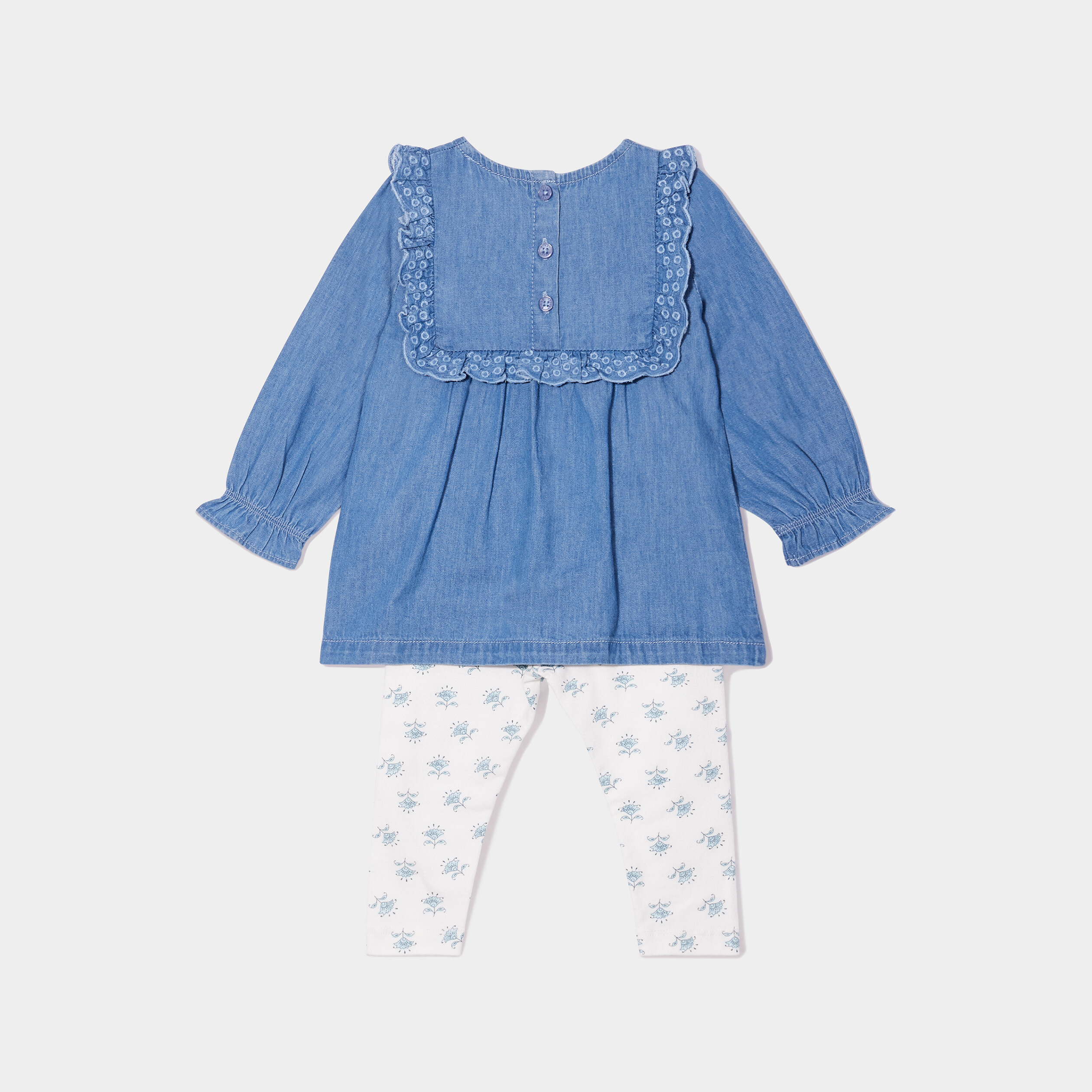 ensemble coton 3 pieces blouse en jean creme bebef Ensemble coton 3 pièces blouse en jean creme bébé fille