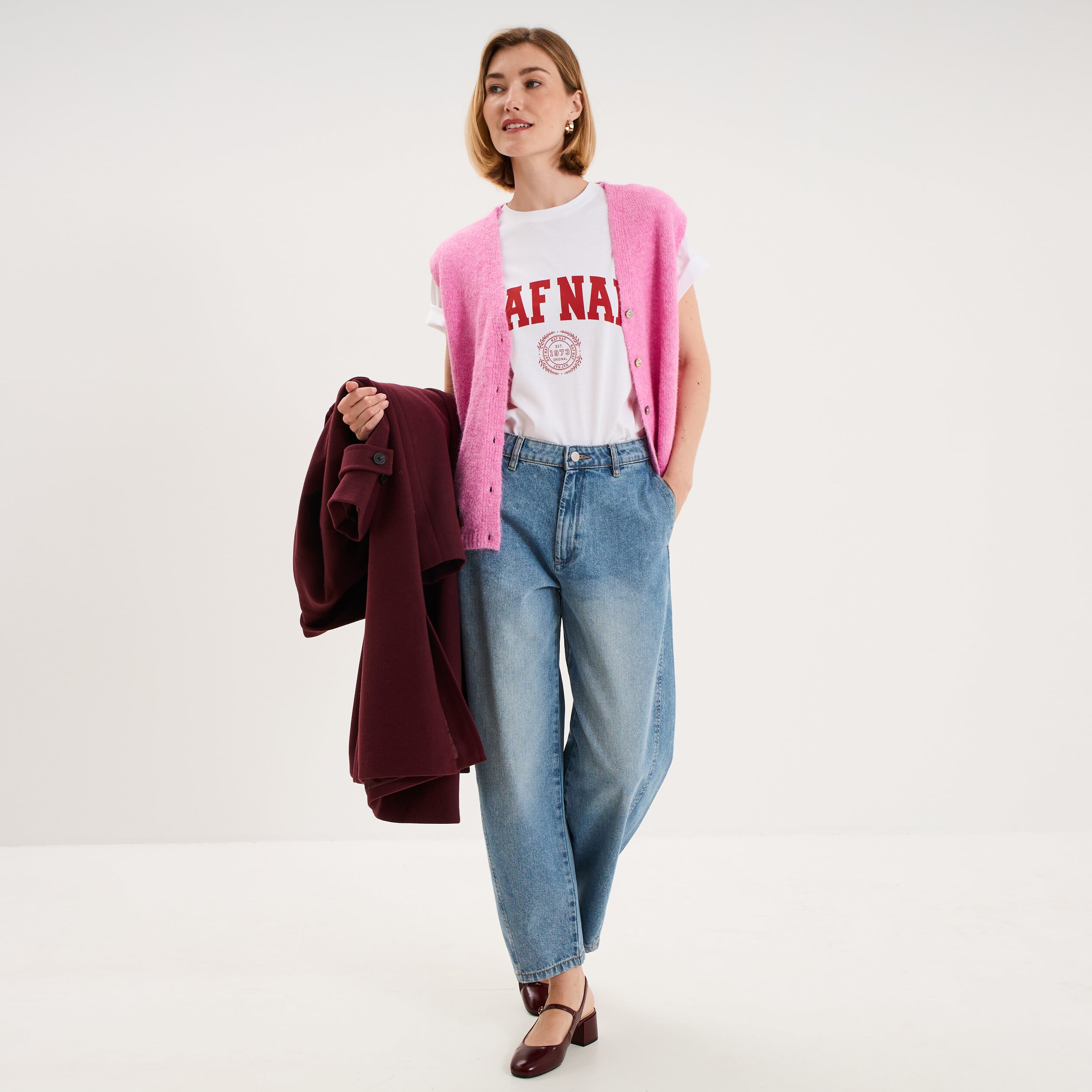 Jean barrel taille haute denim stone femme
