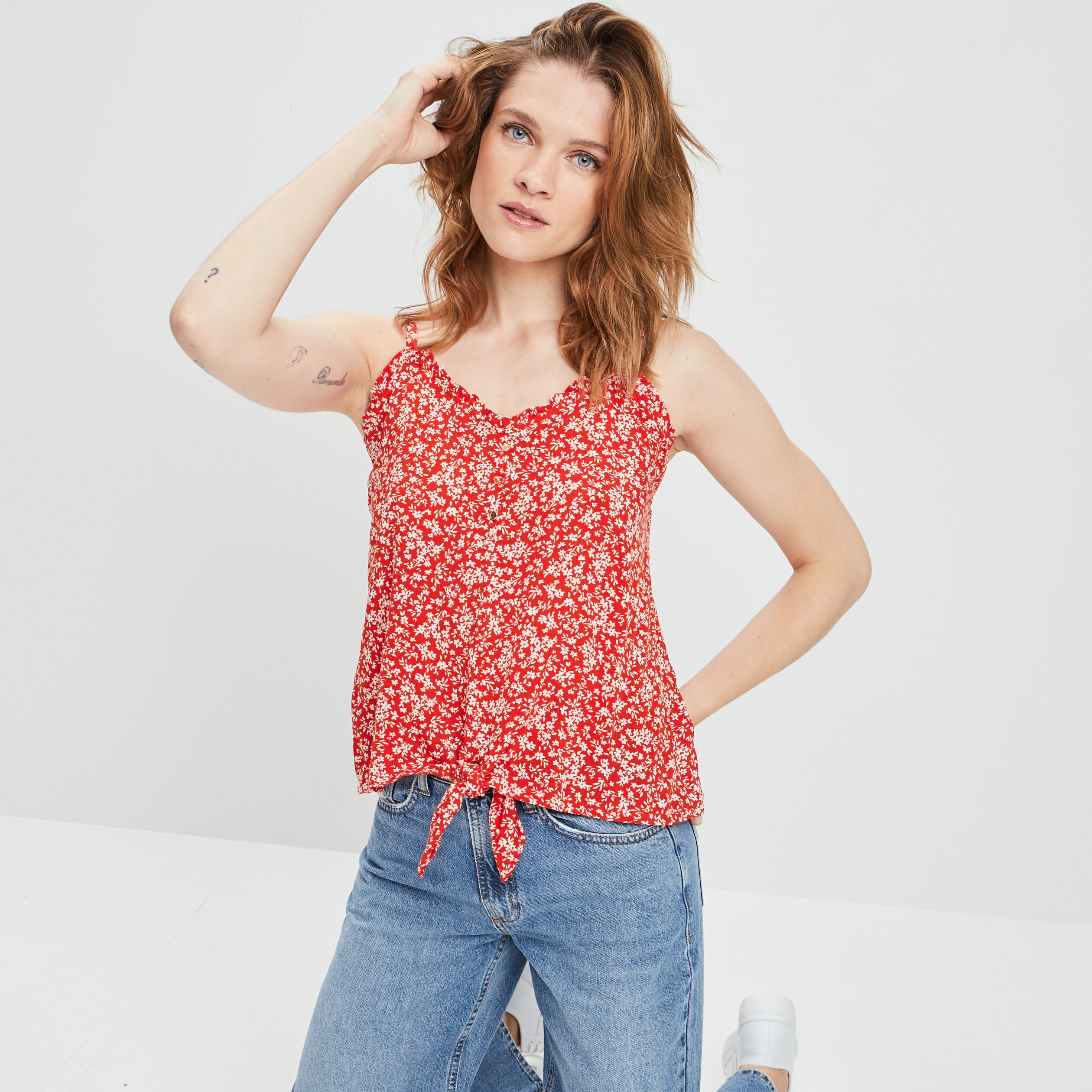 Blouse bretelles fines orange femme