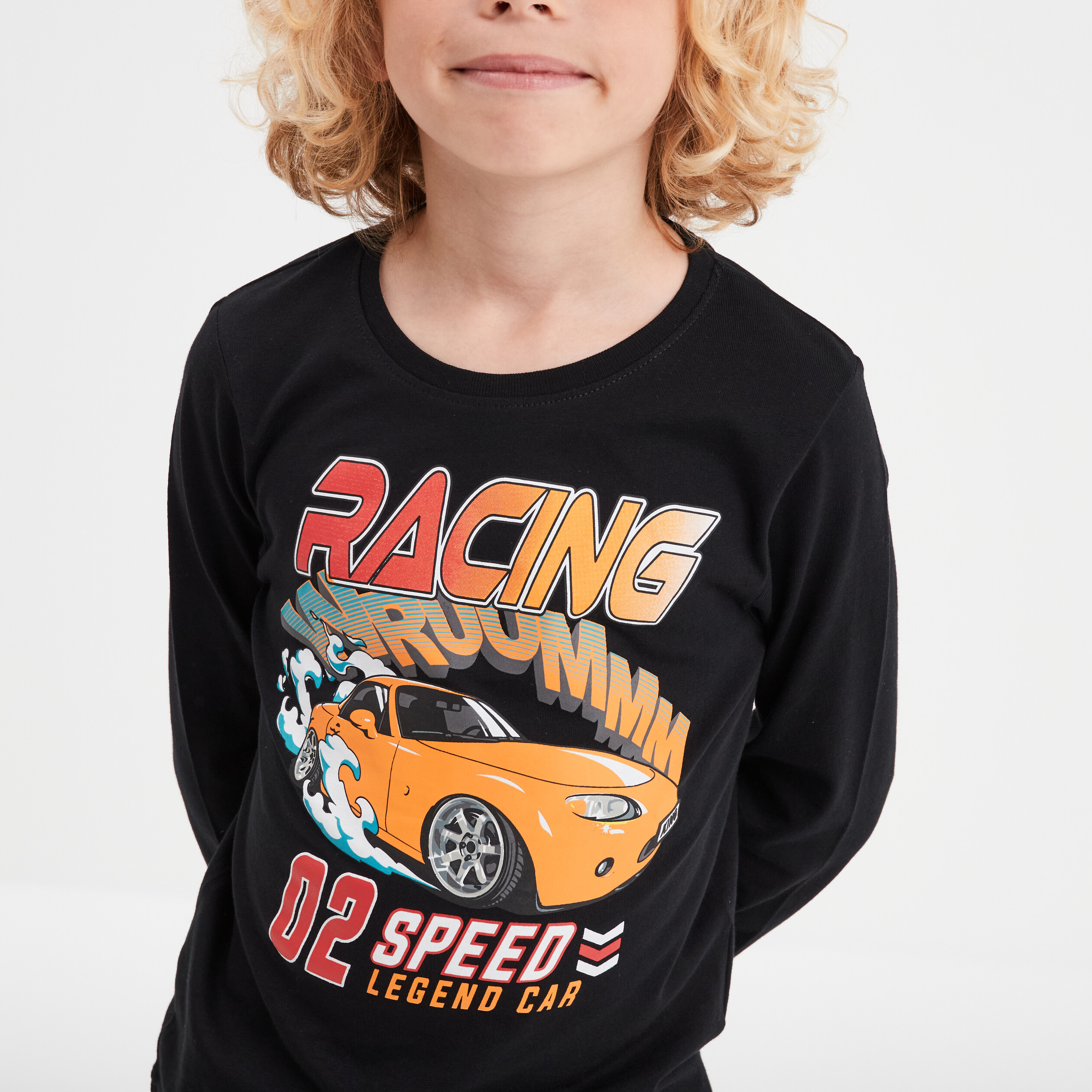 T-shirt col rond manches longues coton noir garçon