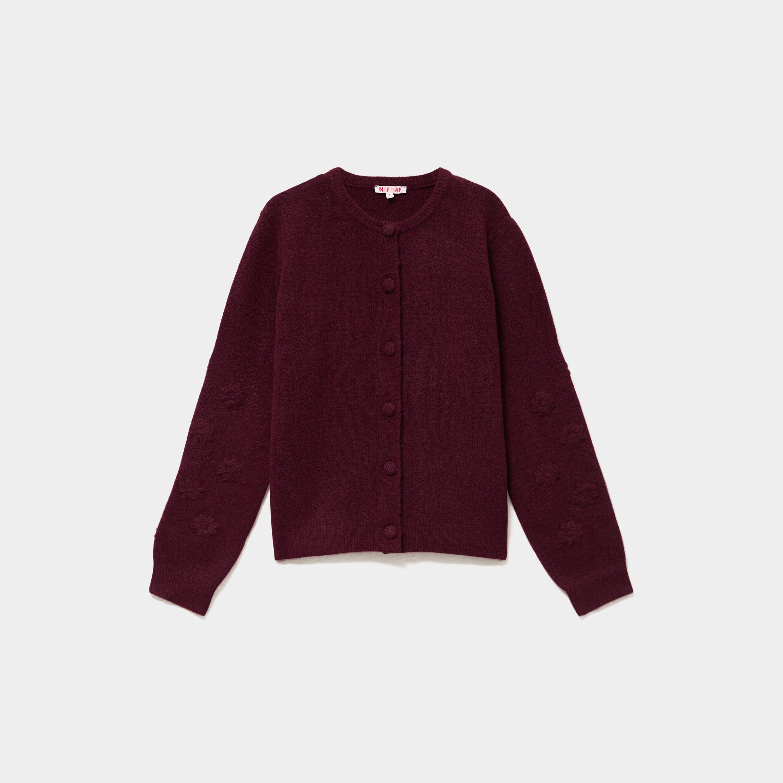 Gilet col rond boutonn&eacute; manches longues violet fonc&eacute; femme
