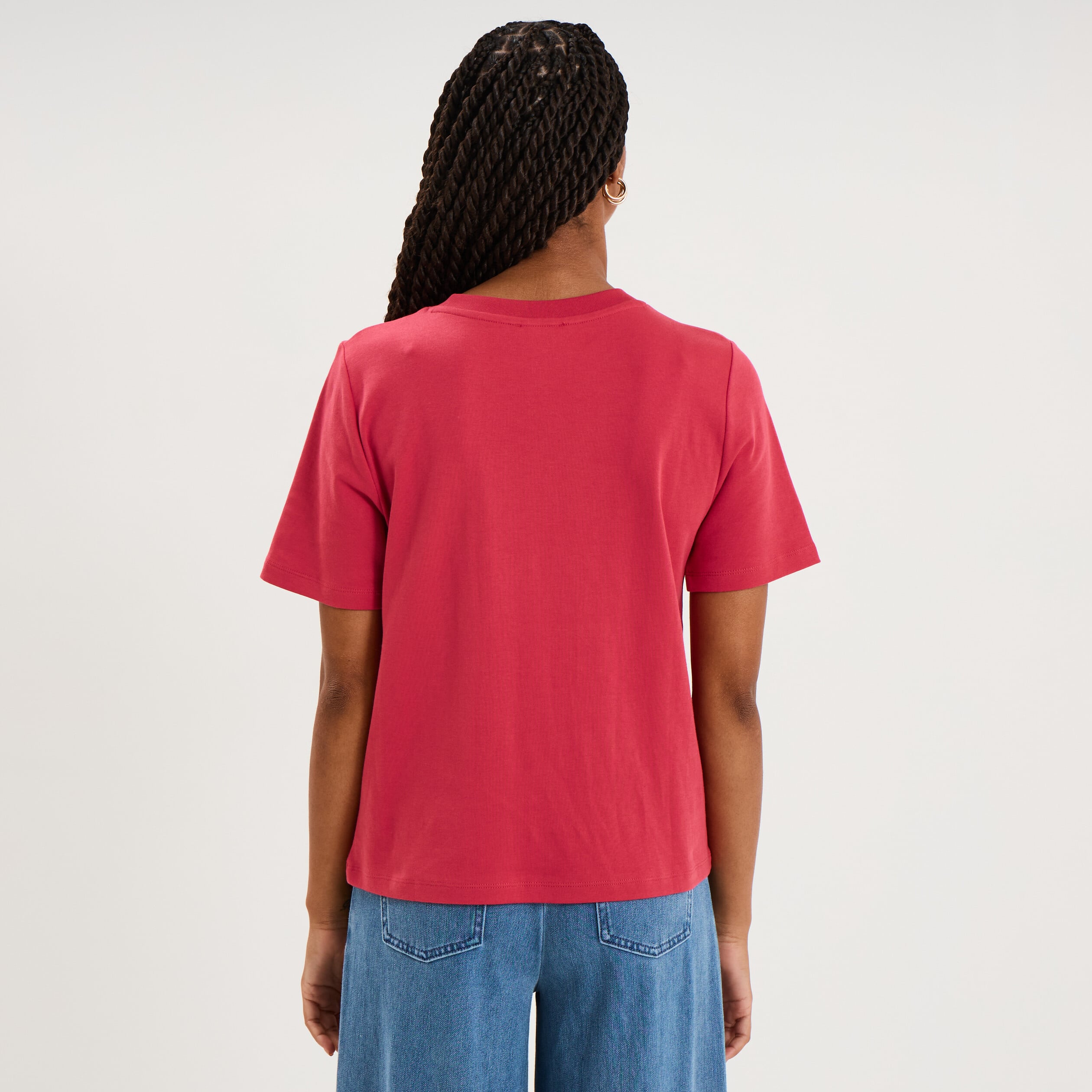 T-shirt manches courtes col rond coton rose cerise femme