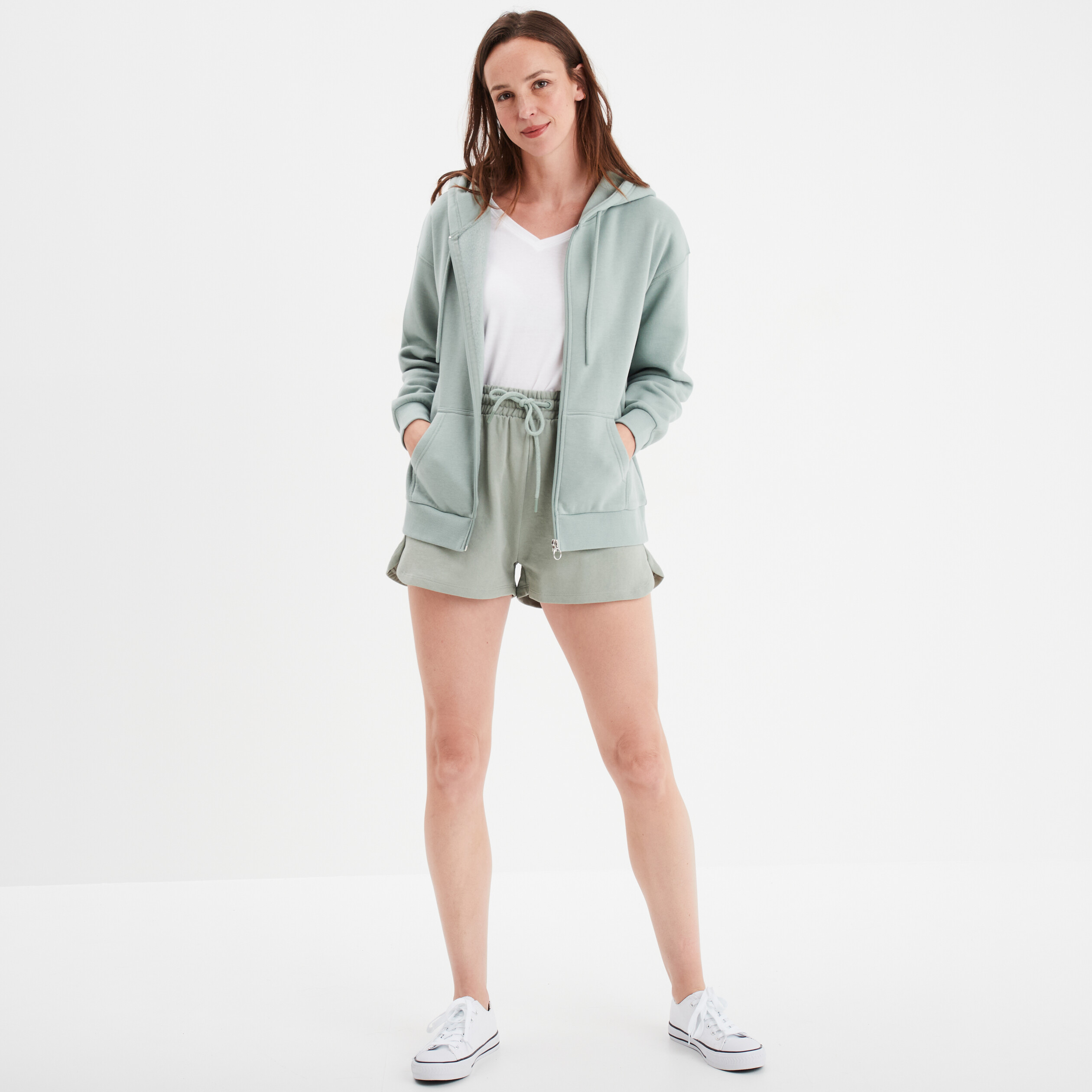 Short de jogging taille élastiquée vert pastel femme