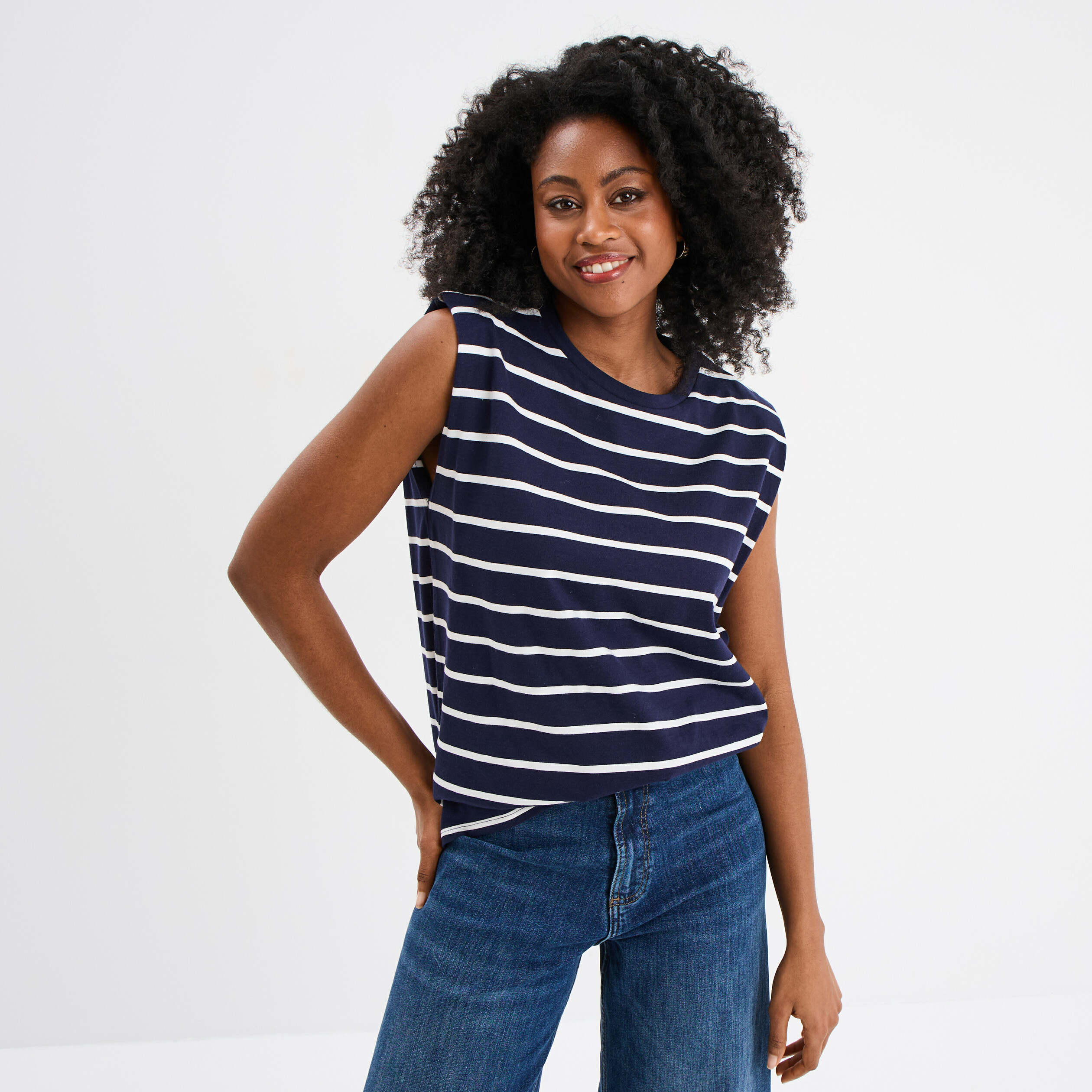 t shirt avec epaulettes col rond coton ecru femme T-shirt avec épaulettes col rond coton ecru femme