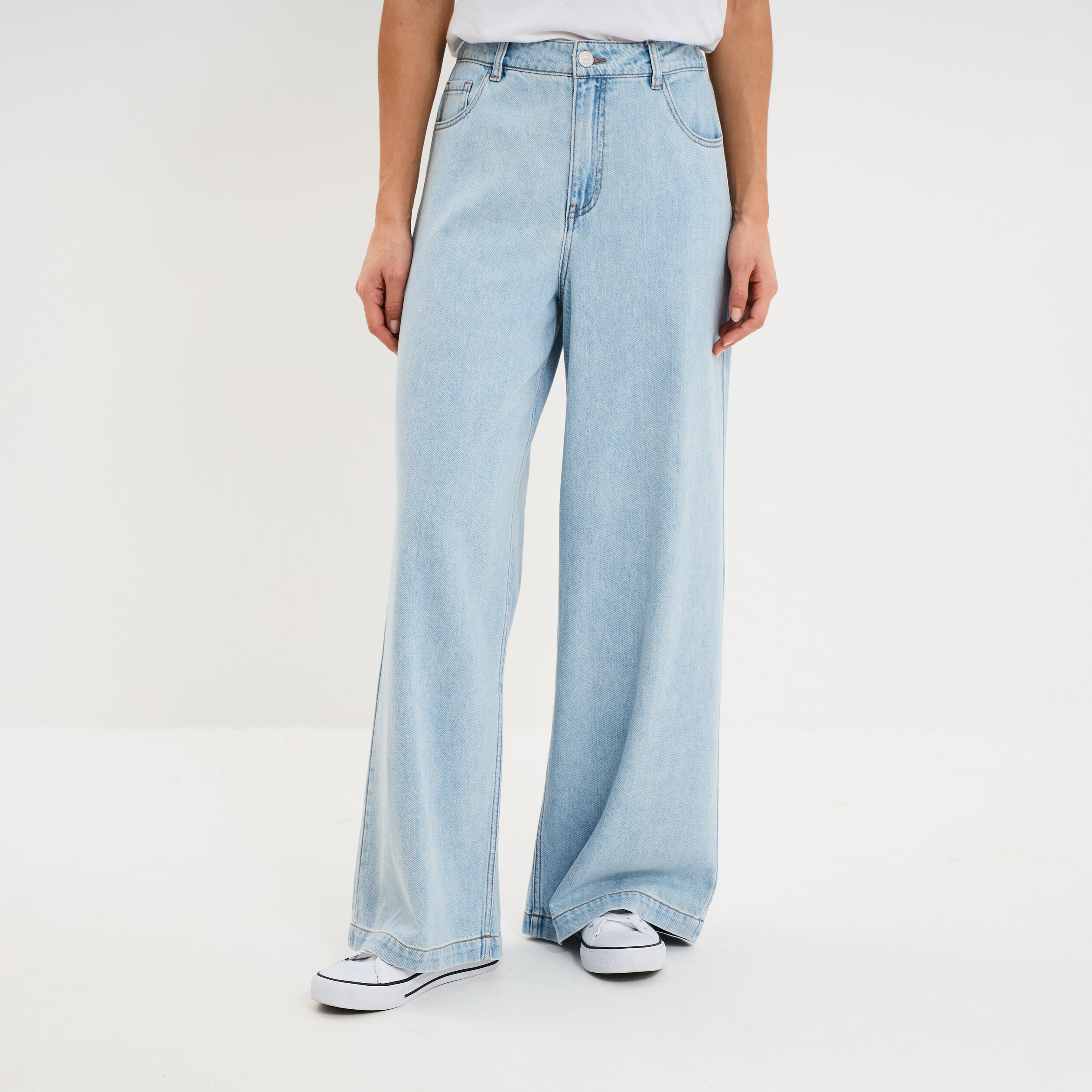 Jean extra large taille haute coton denim triple stone femme