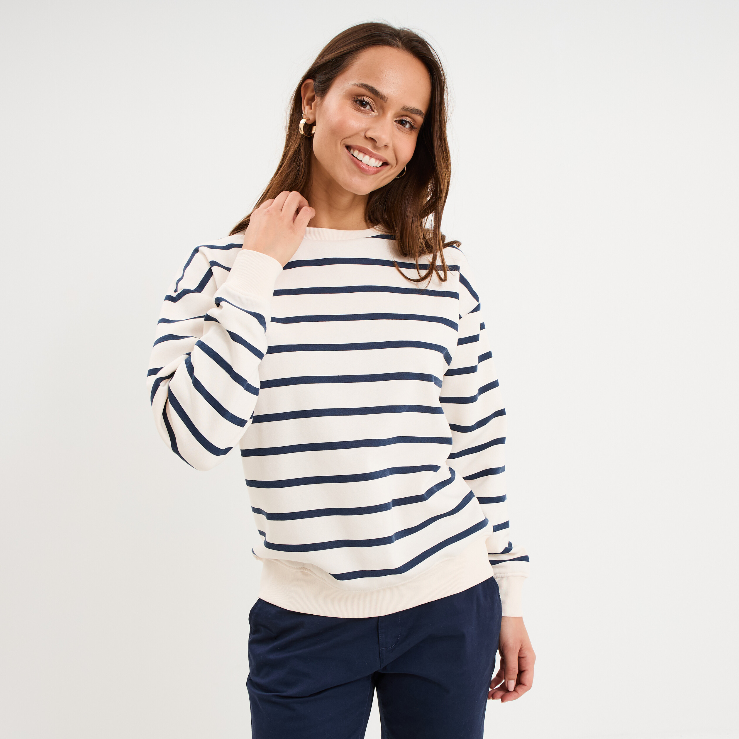 Sweat marini&egrave;re molleton manches longues ecru femme