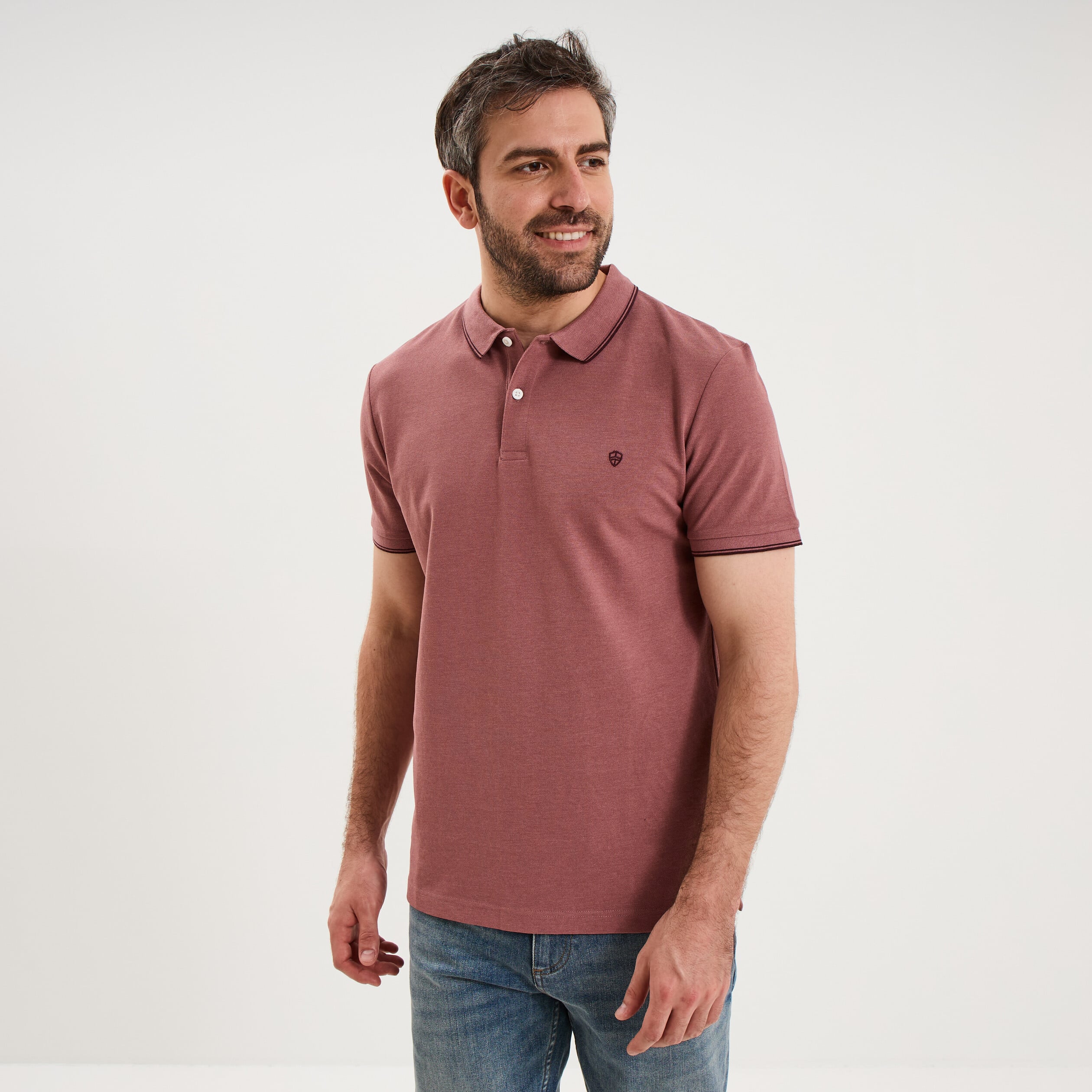 Polo piqu&eacute; coton manches courtes vieux rose homme
