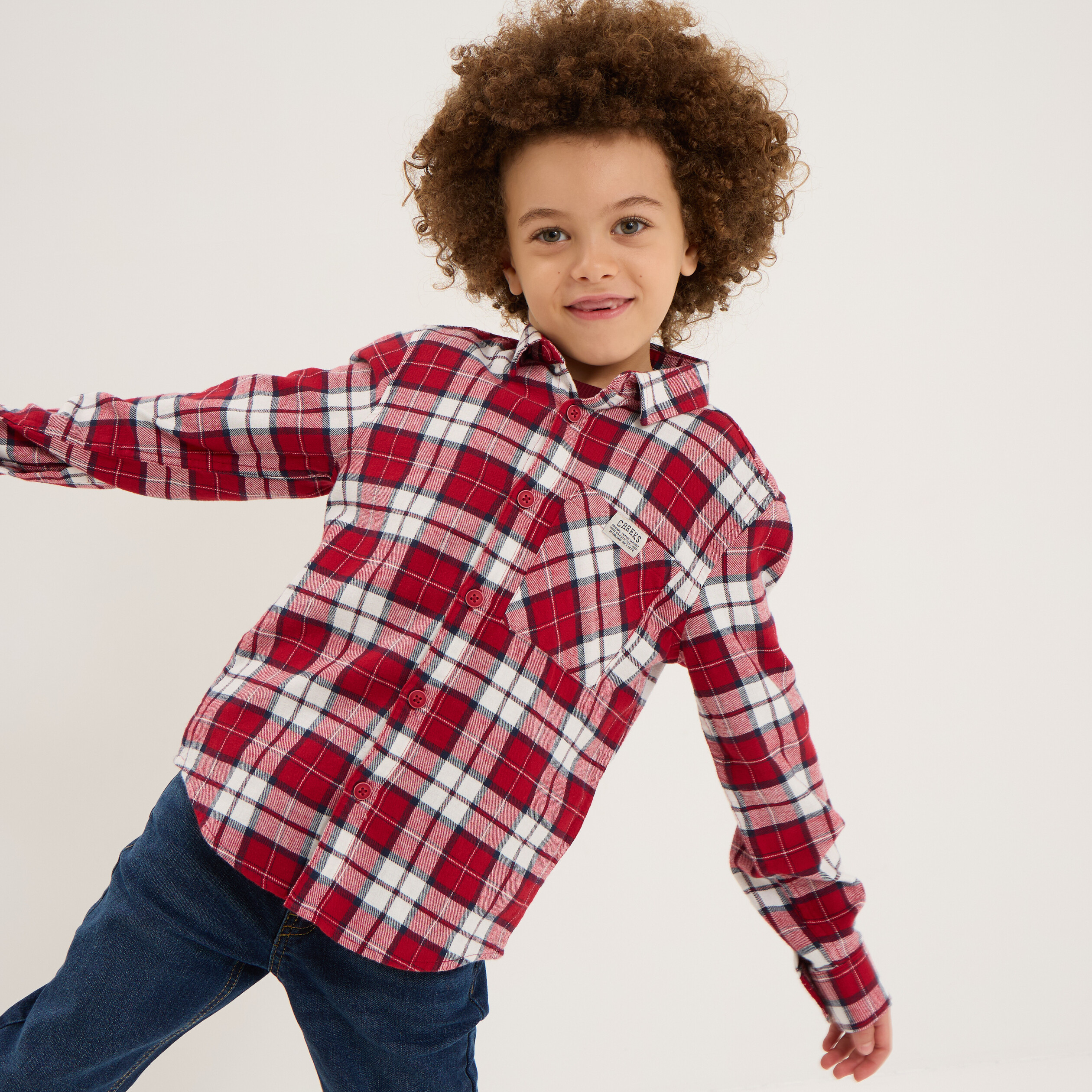 Chemise 1 poche manches longues coton rouge gar&ccedil;on