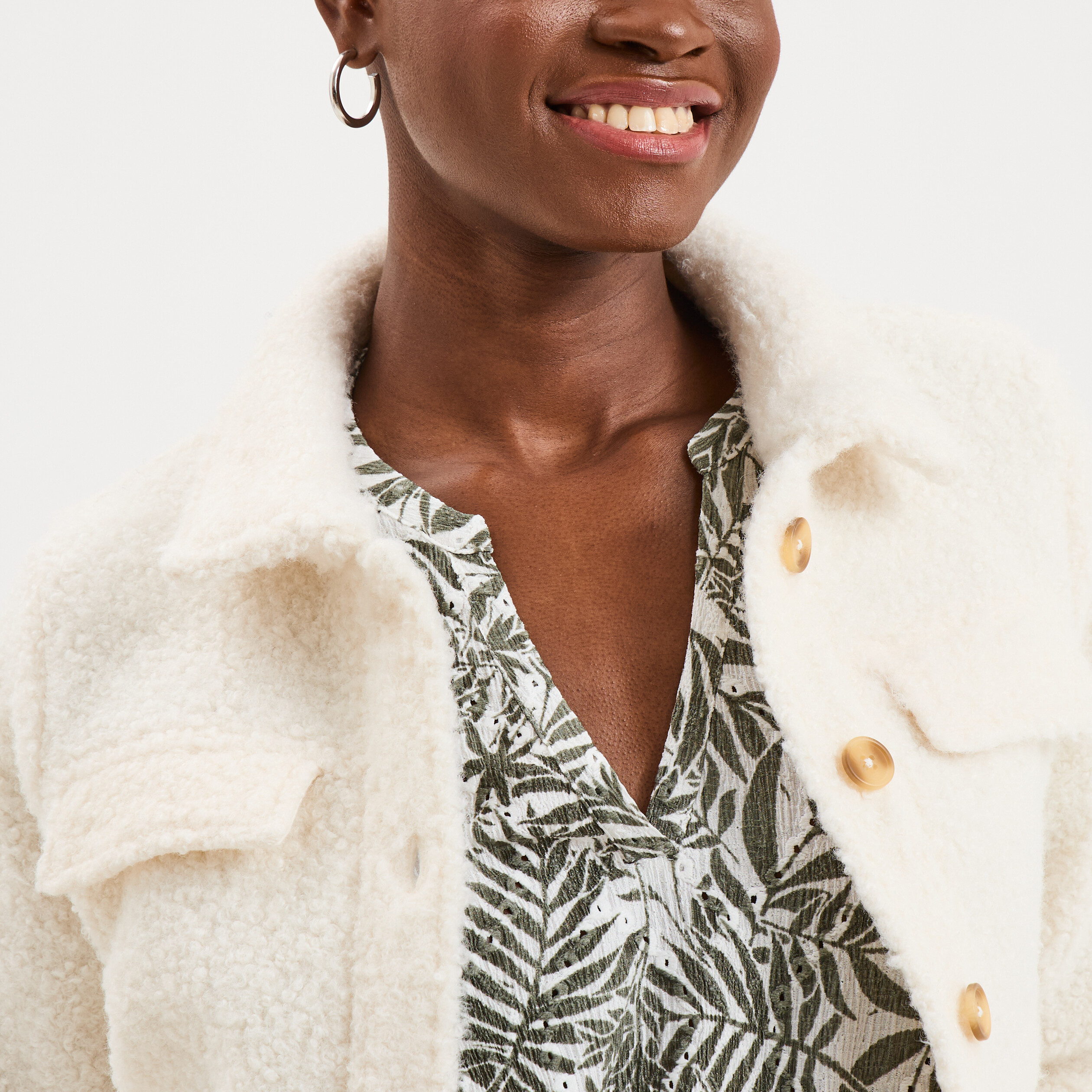 Veste courte droite effet bouclette blanc femme