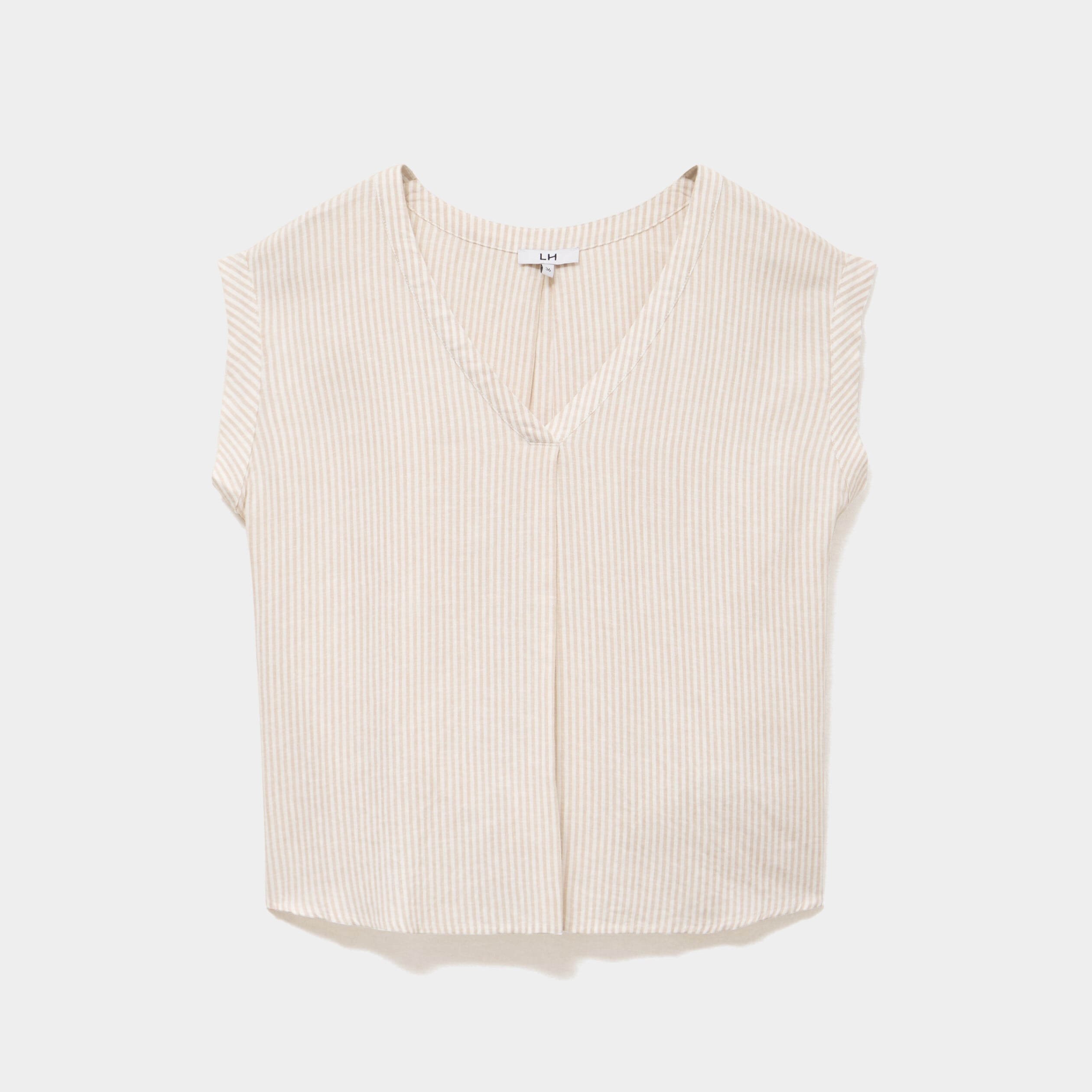 Blouse col V manches courtes lin m&eacute;lang&eacute; beige femme