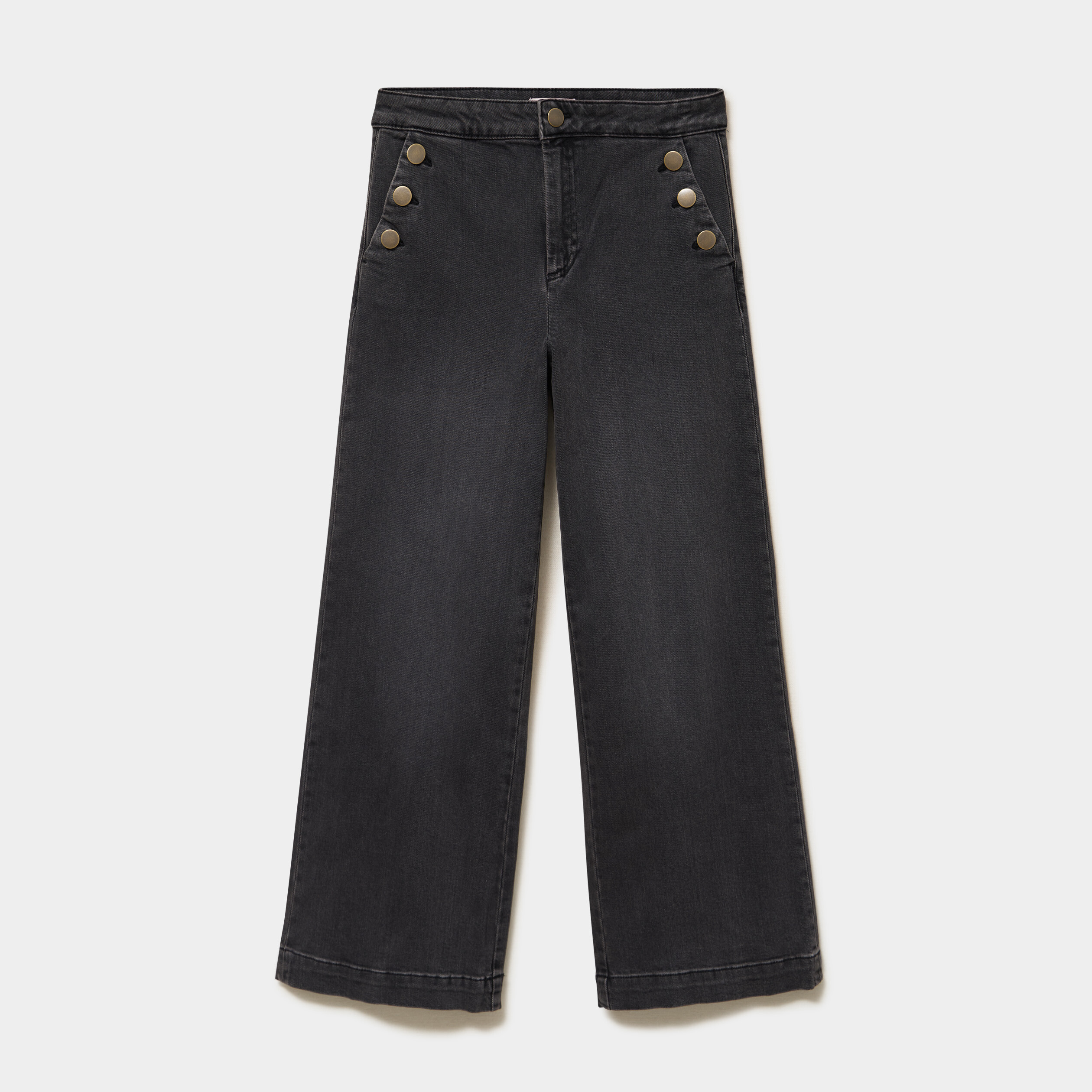 Jean large cropped &agrave; pont taille haute denim noir femme