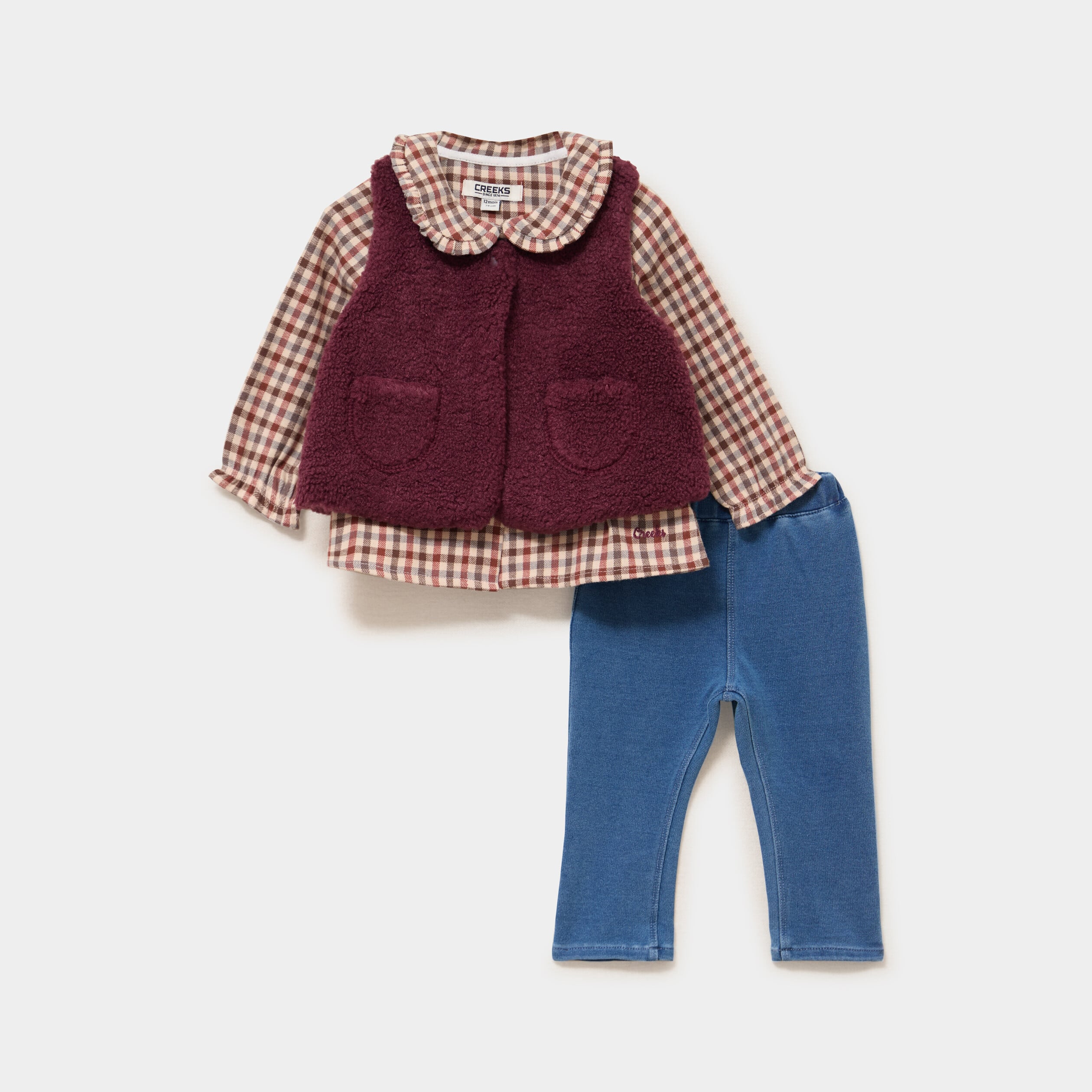 Ensemble pantalon t-shirt gilet polaire bordeaux b&eacute;b&eacute; fille