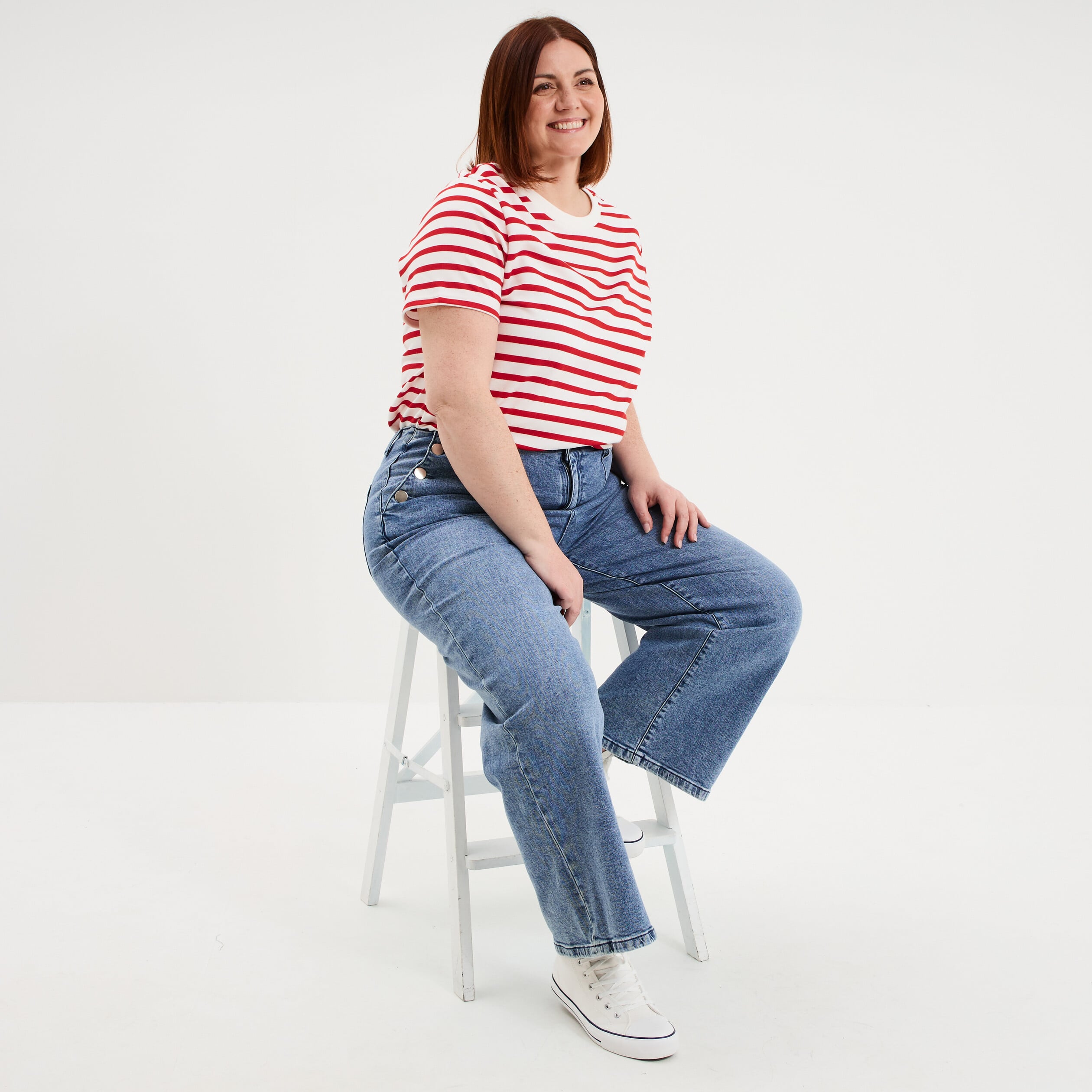 T-shirt manches courtes avec boutons ecru femme grande taille