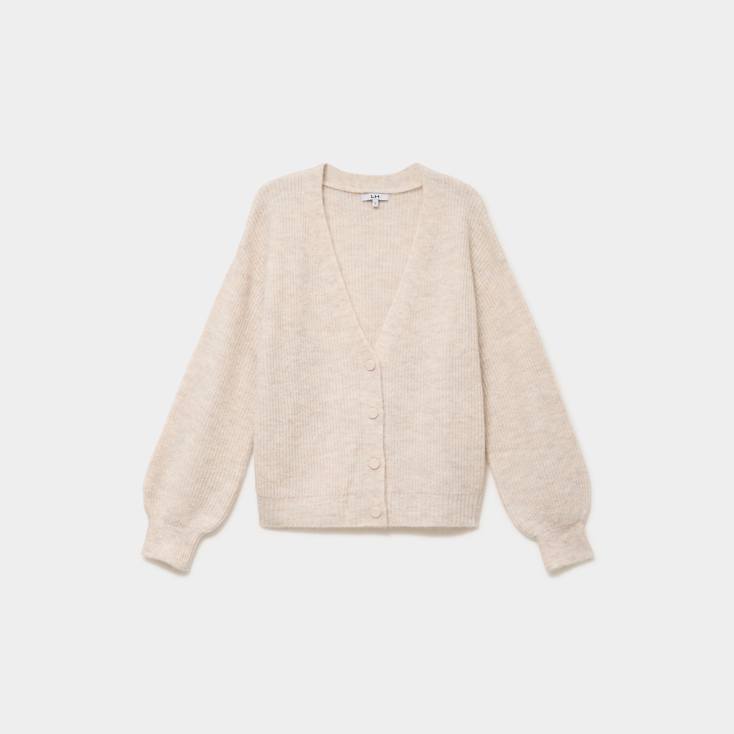 Gilet col en V manches longues ballon ecru femme