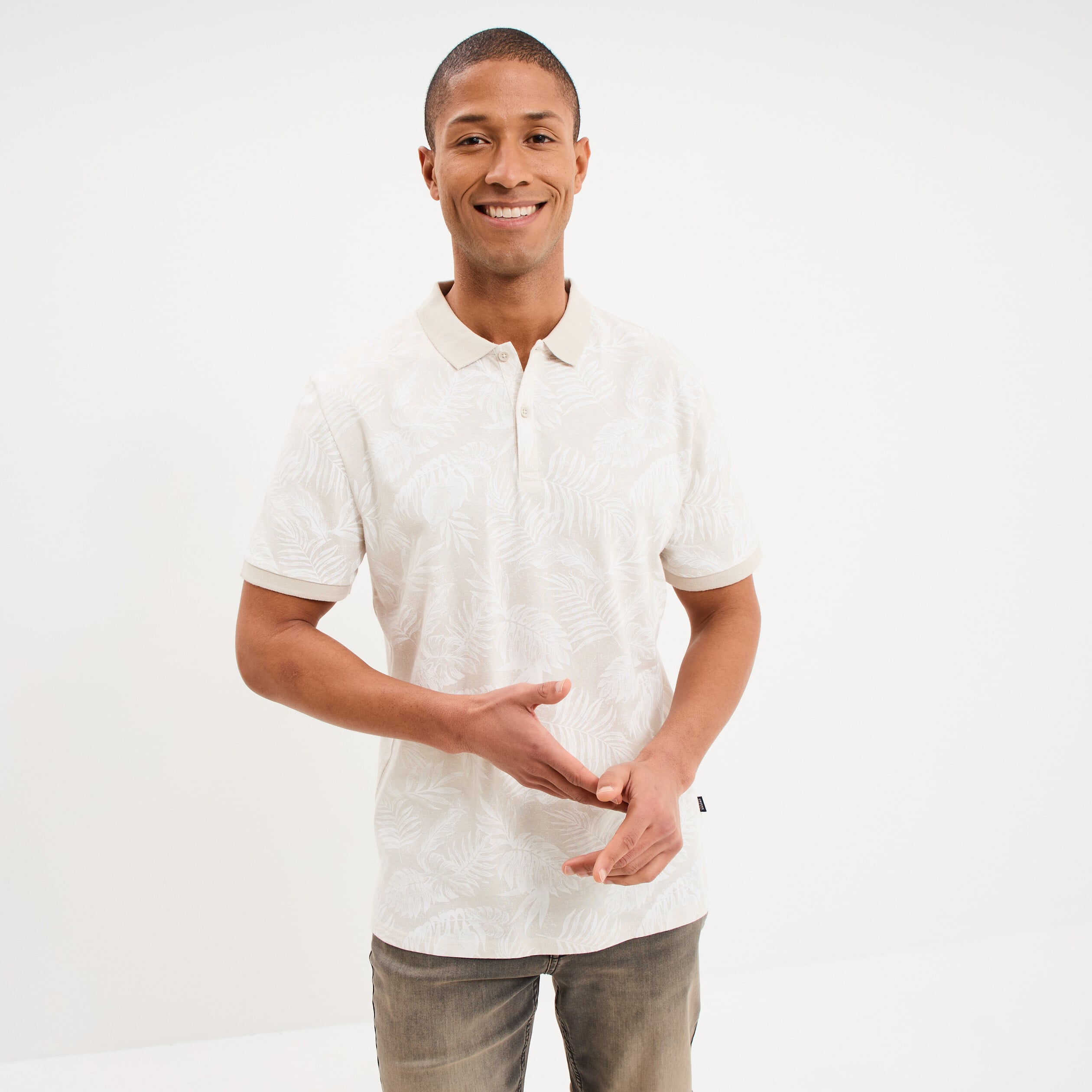 Polo jersey droit manches courtes coton gris homme