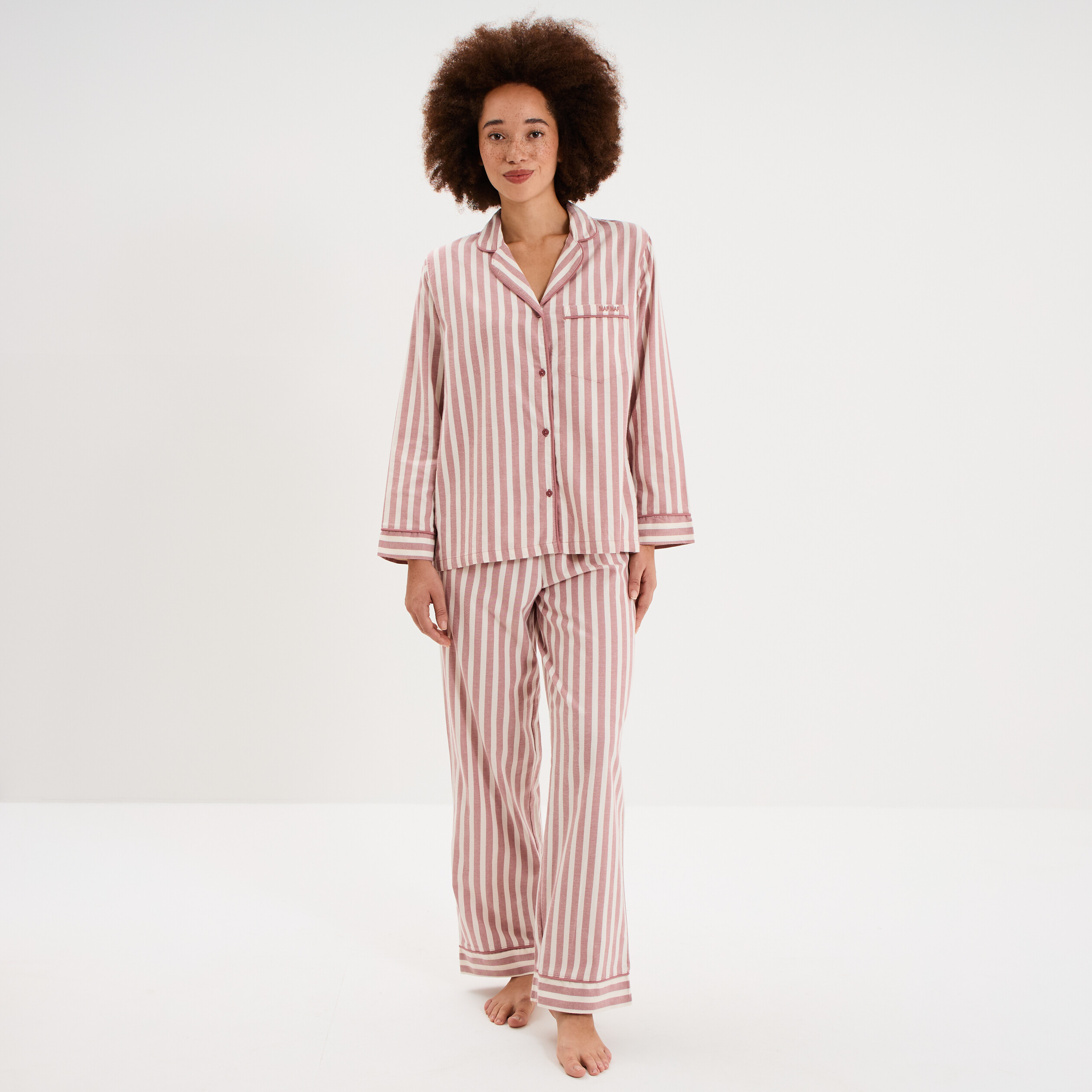 Ensemble pyjama chemise manches longues rose nude femme