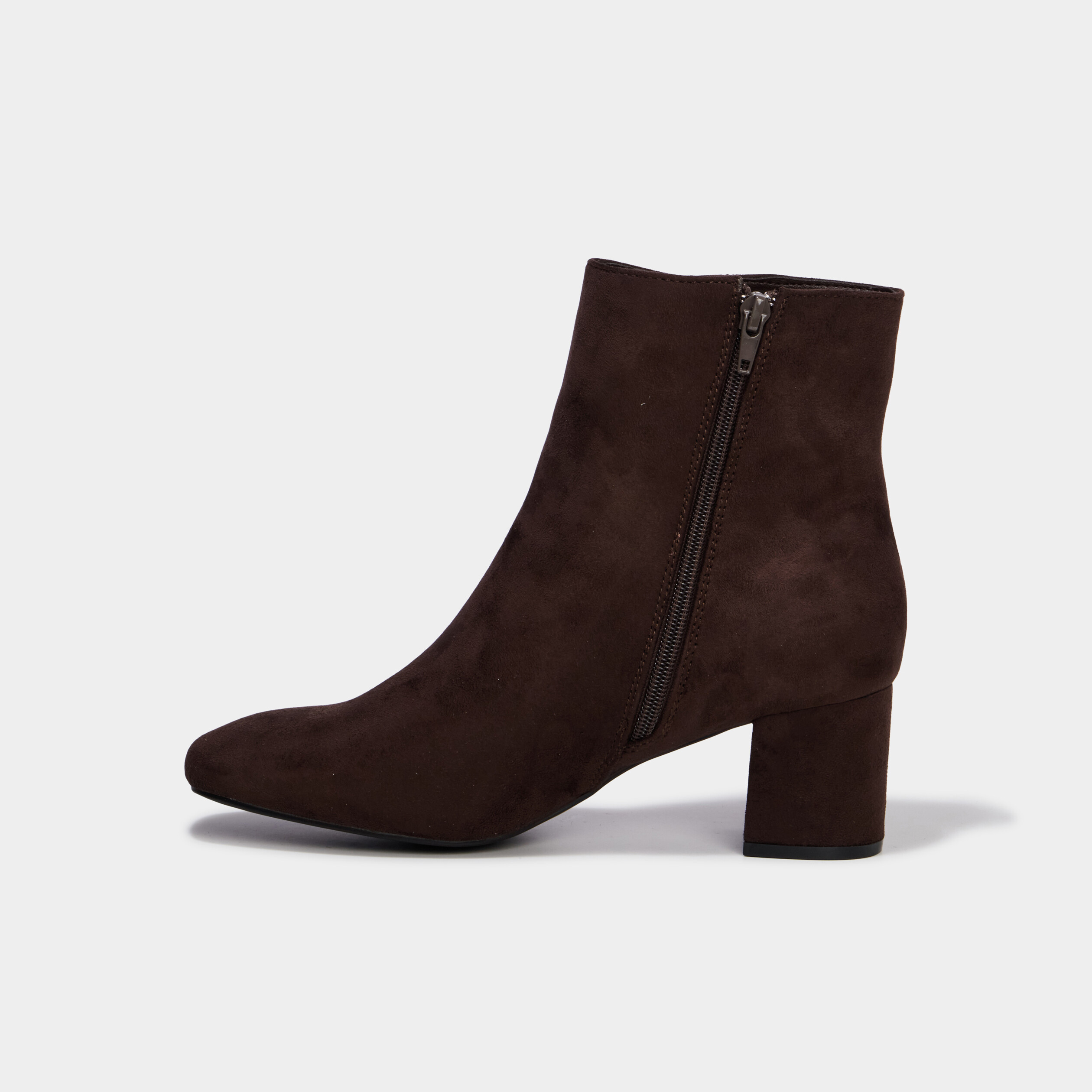 Bottines &agrave; talon bloc su&eacute;dine zip marron fonc&eacute; femme