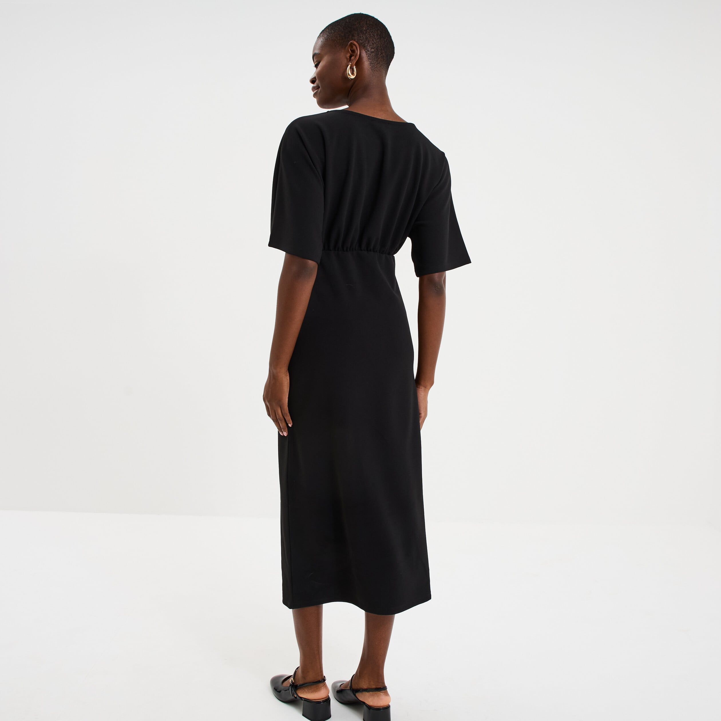 Robe longue effet nou&eacute; noir femme