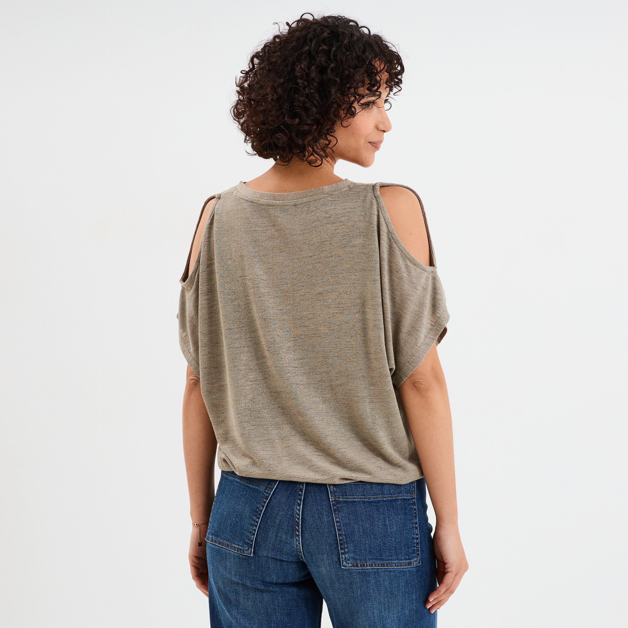 t shirt epaules ouvertes col en v vert kaki femme T-shirt épaules ouvertes col en V vert kaki femme
