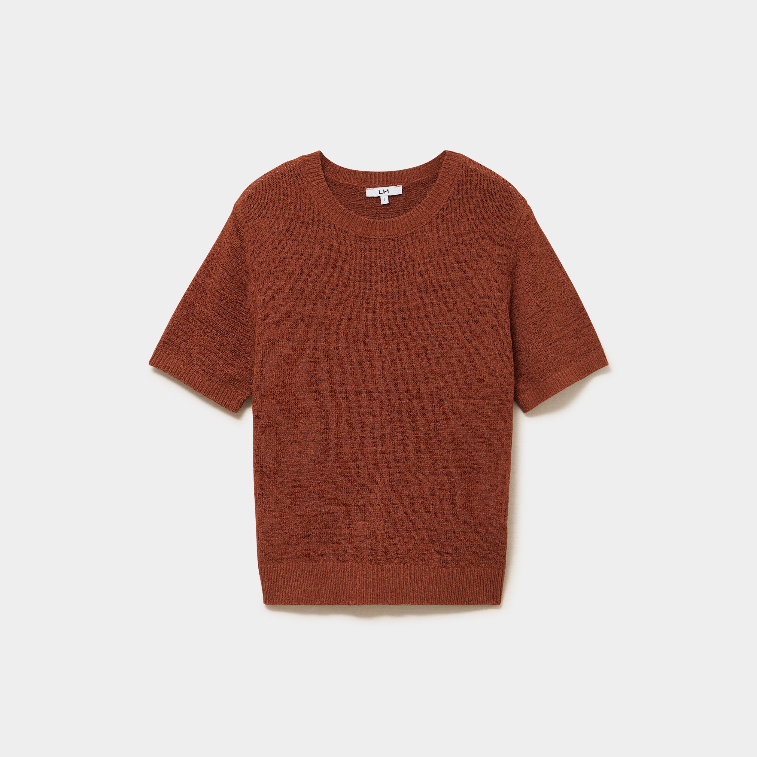 Pull manches courtes col rond camel femme