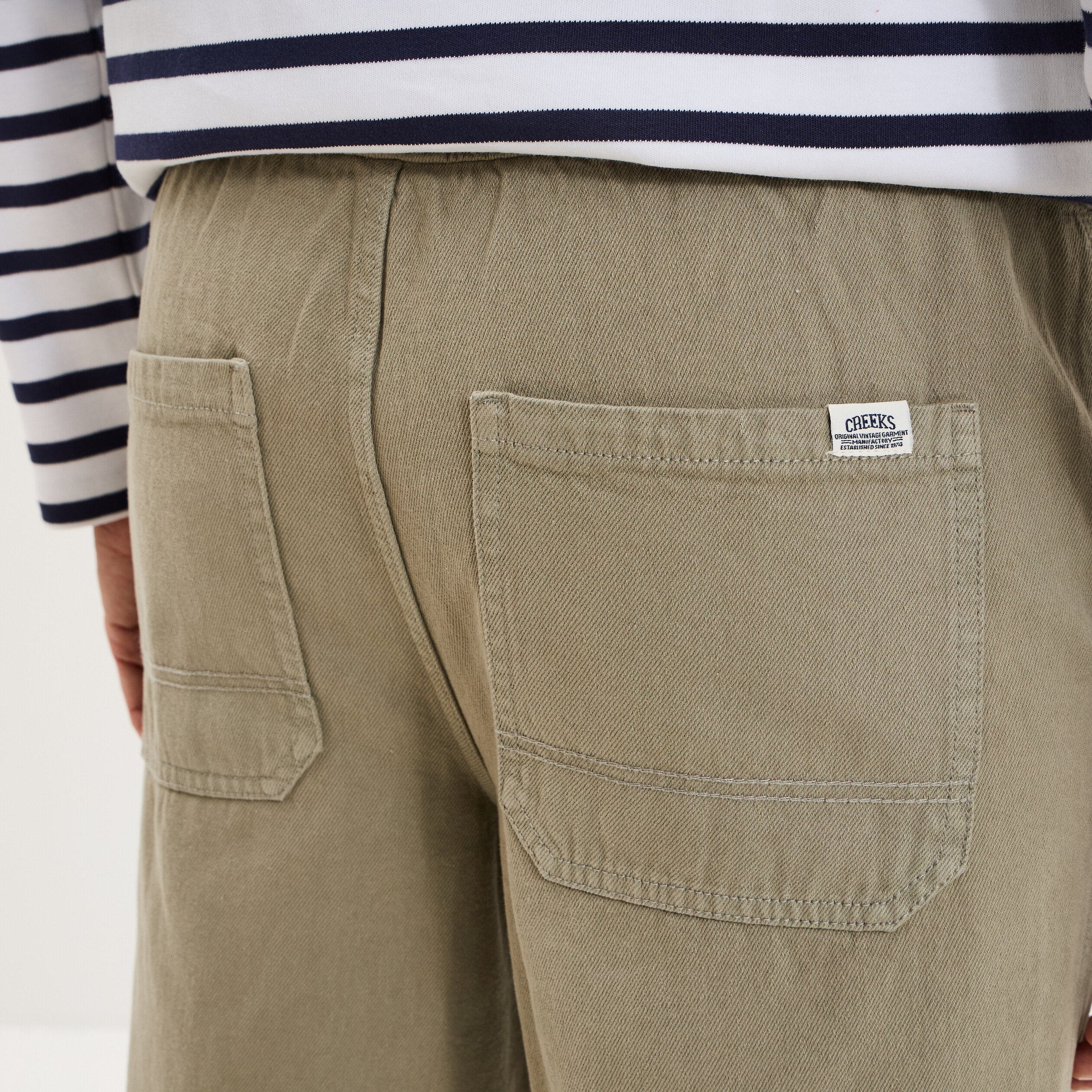 Pantalon chino droit taille &agrave; coulisse vert clair homme