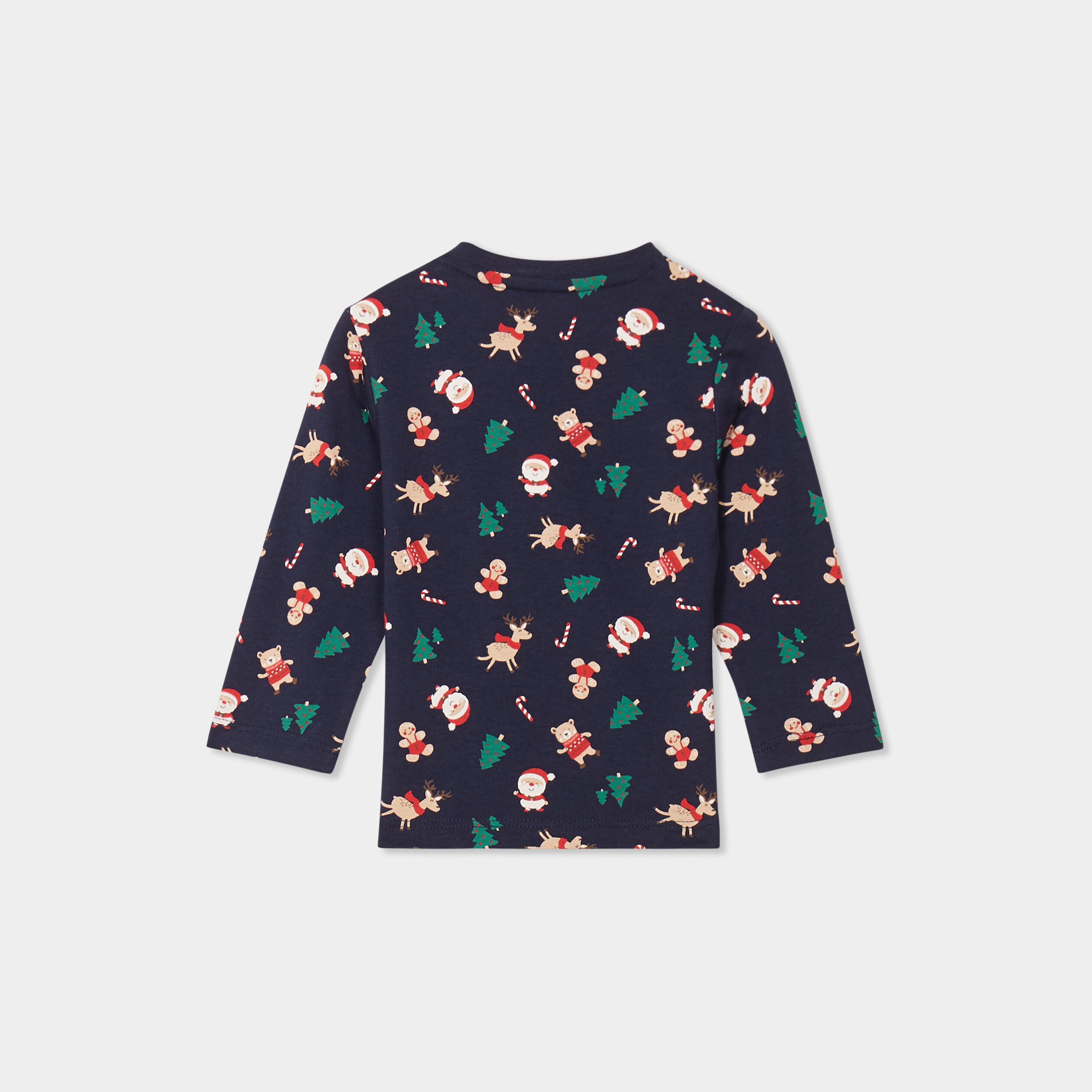 T-shirt col rond manches longues coton bleu marine b&eacute;b&eacute; gar&ccedil;on