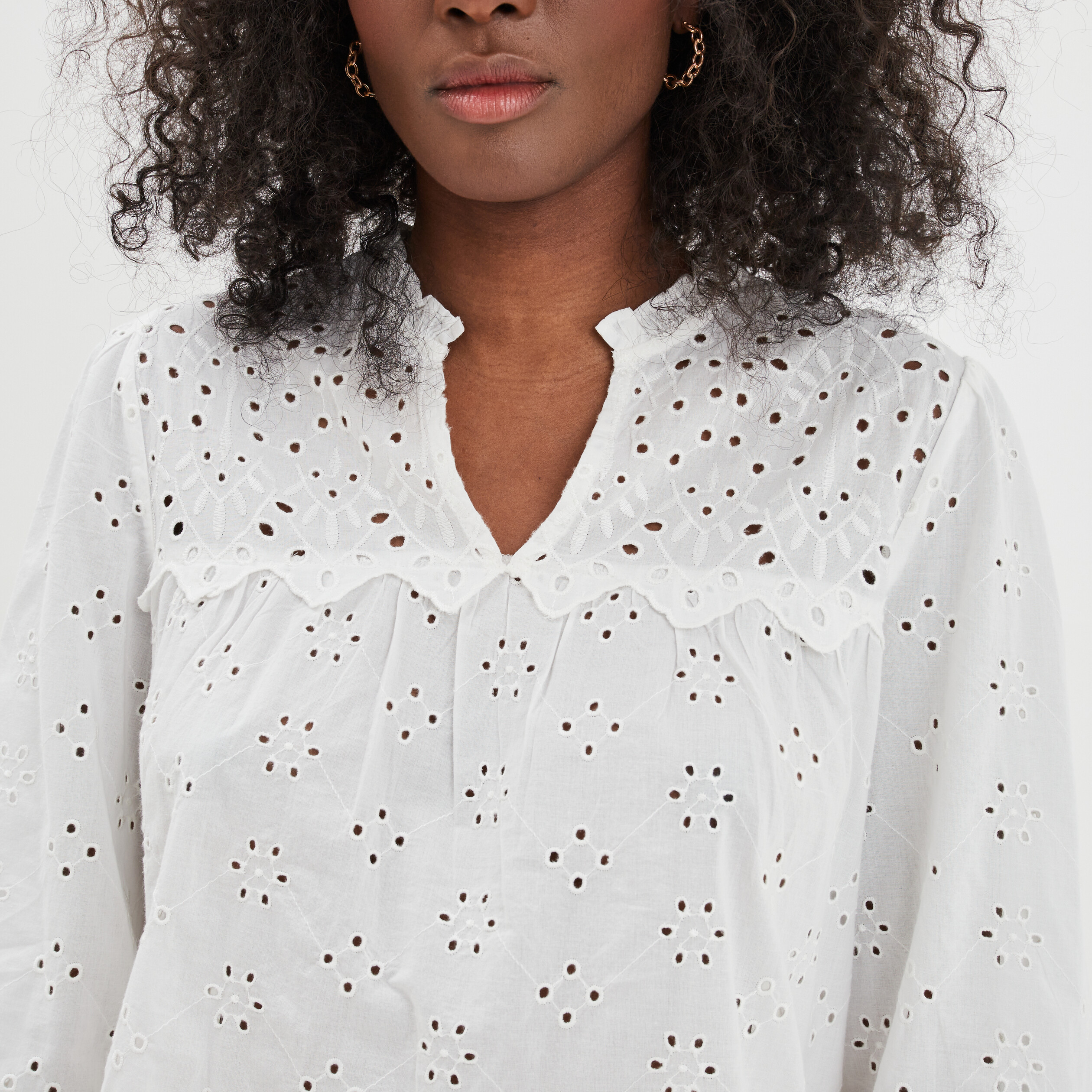 Blouse broderie anglaise coton Creeks jaune clair femme