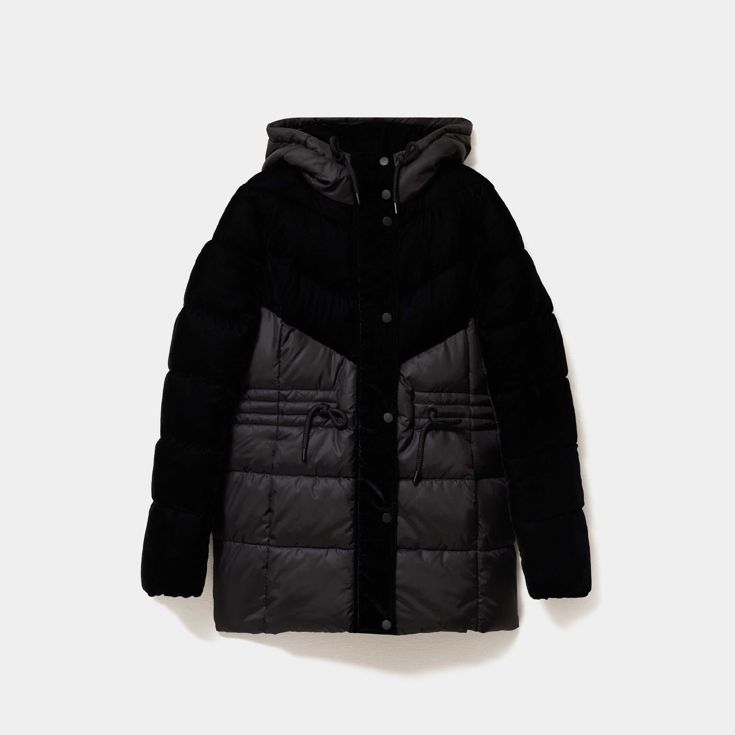 Doudoune bi-mati&egrave;re effet velours noir femme