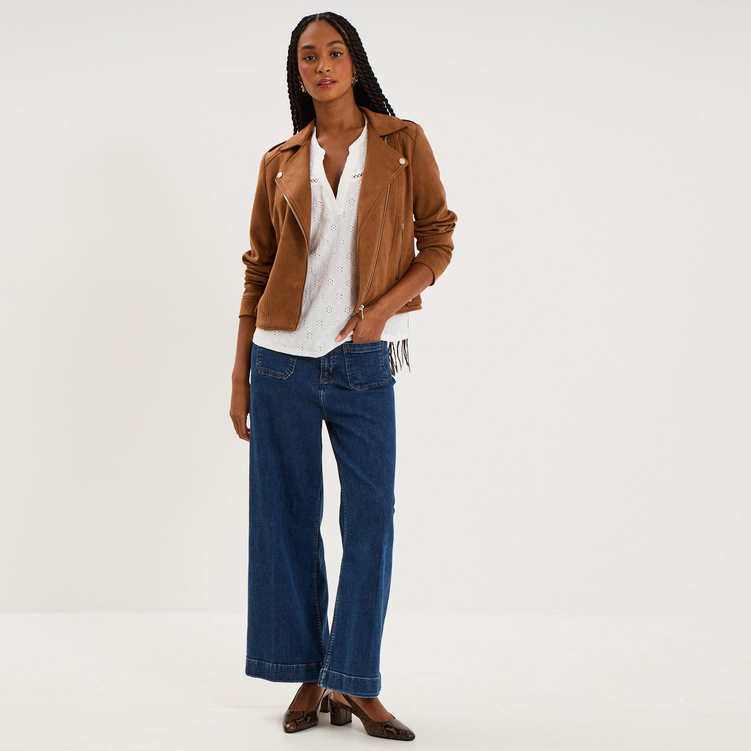Blouse broderie anglaise manches courtes blanc femme