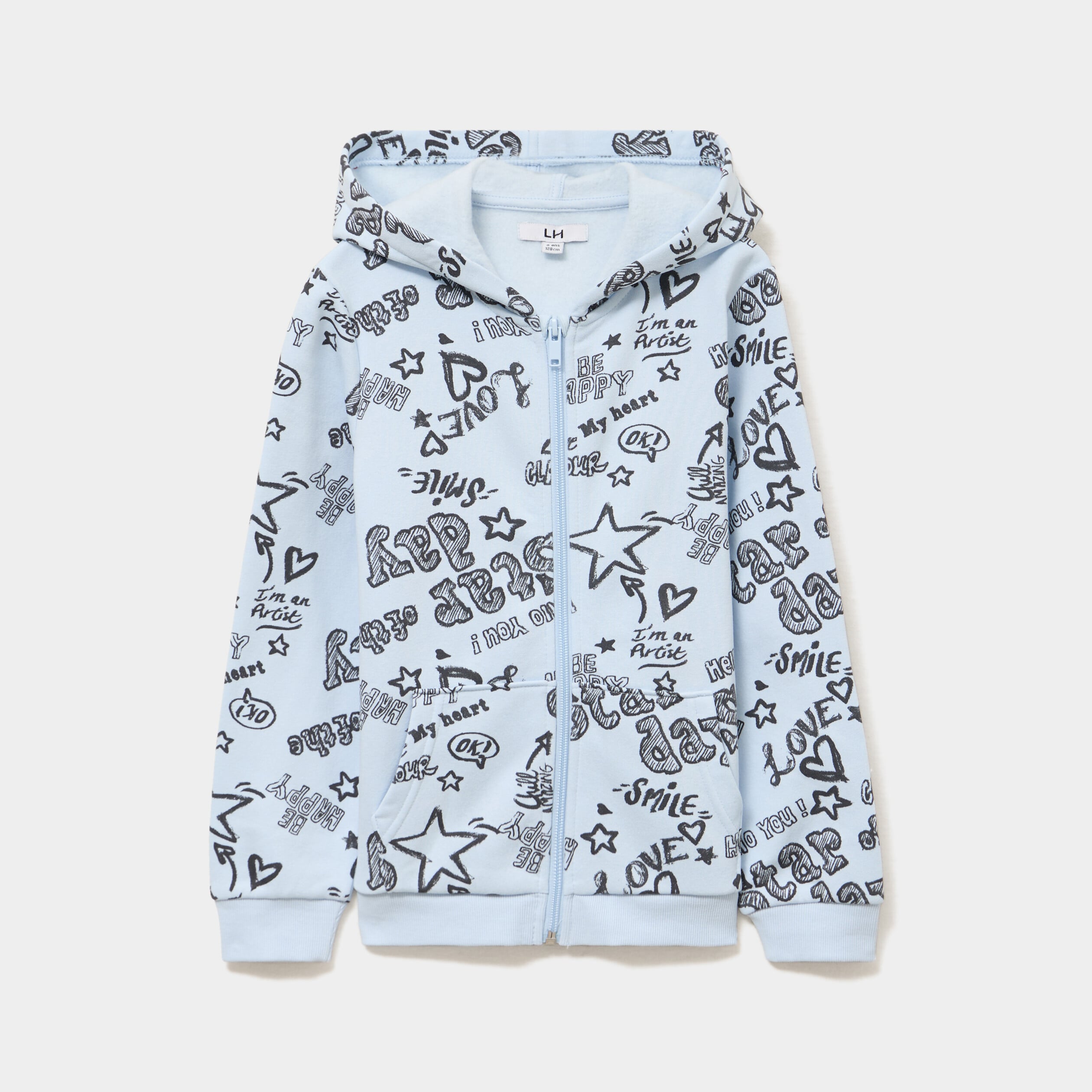 Sweat zipp&eacute; &agrave; capuche bleu ciel fille