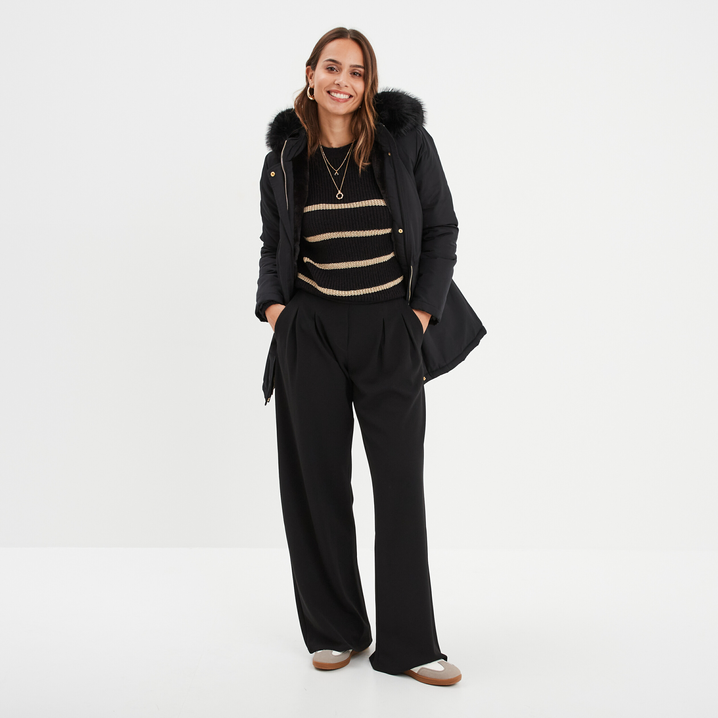 Pantalon large noir taille haute sale