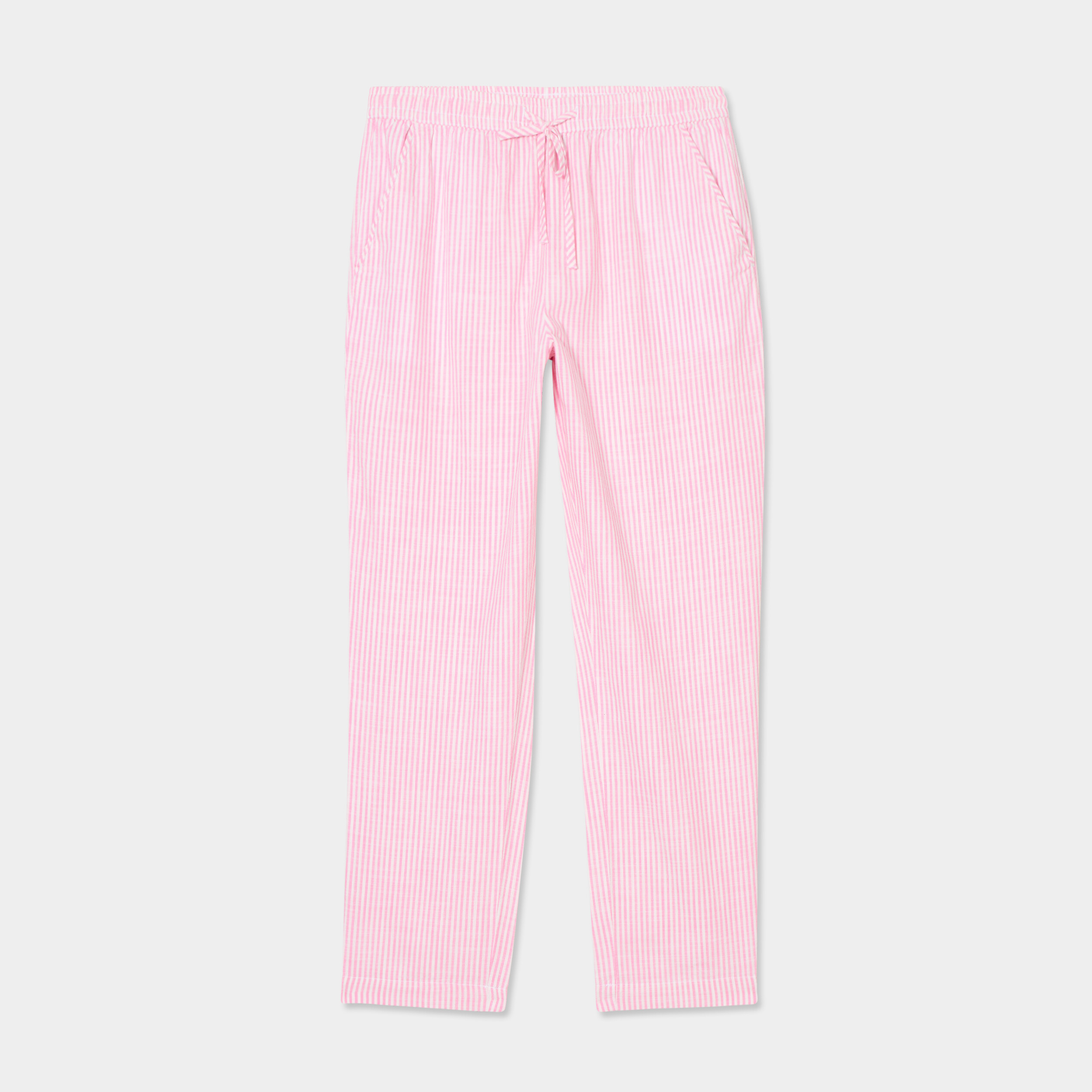 pantalon cigarette coton elastique rose clair femme Pantalon cigarette coton élastiqué rose clair femme