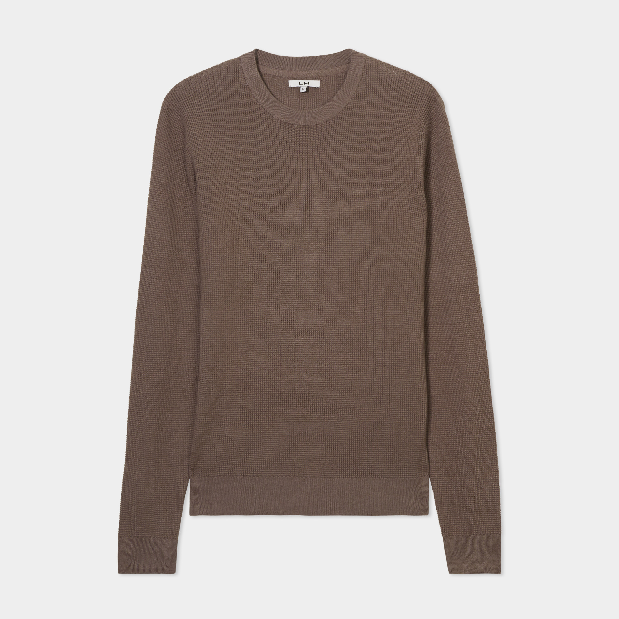Pull en maille textur&eacute;e col rond taupe homme