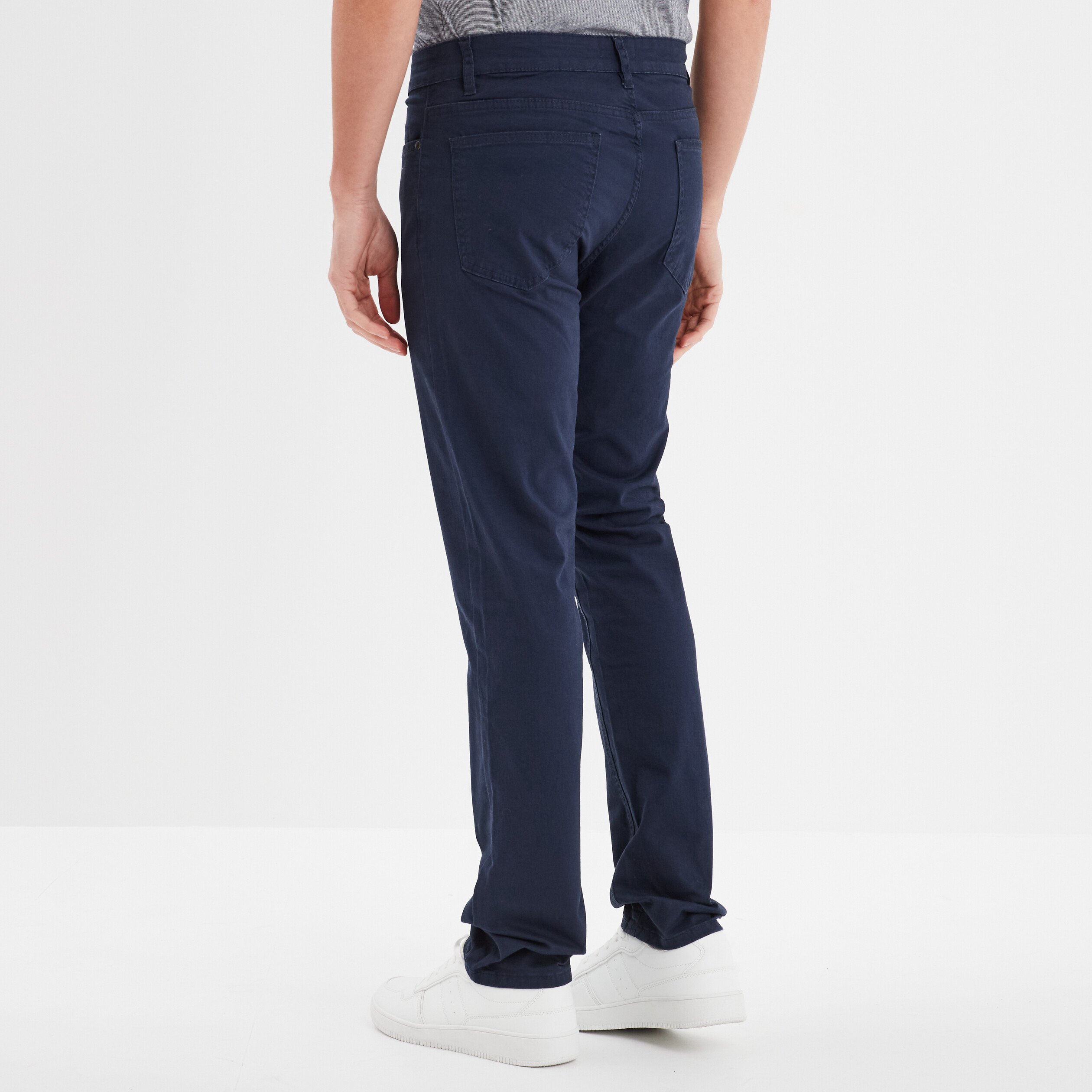 pantalon droit en coton stretch bleu marine homme Pantalon droit en coton stretch bleu marine homme