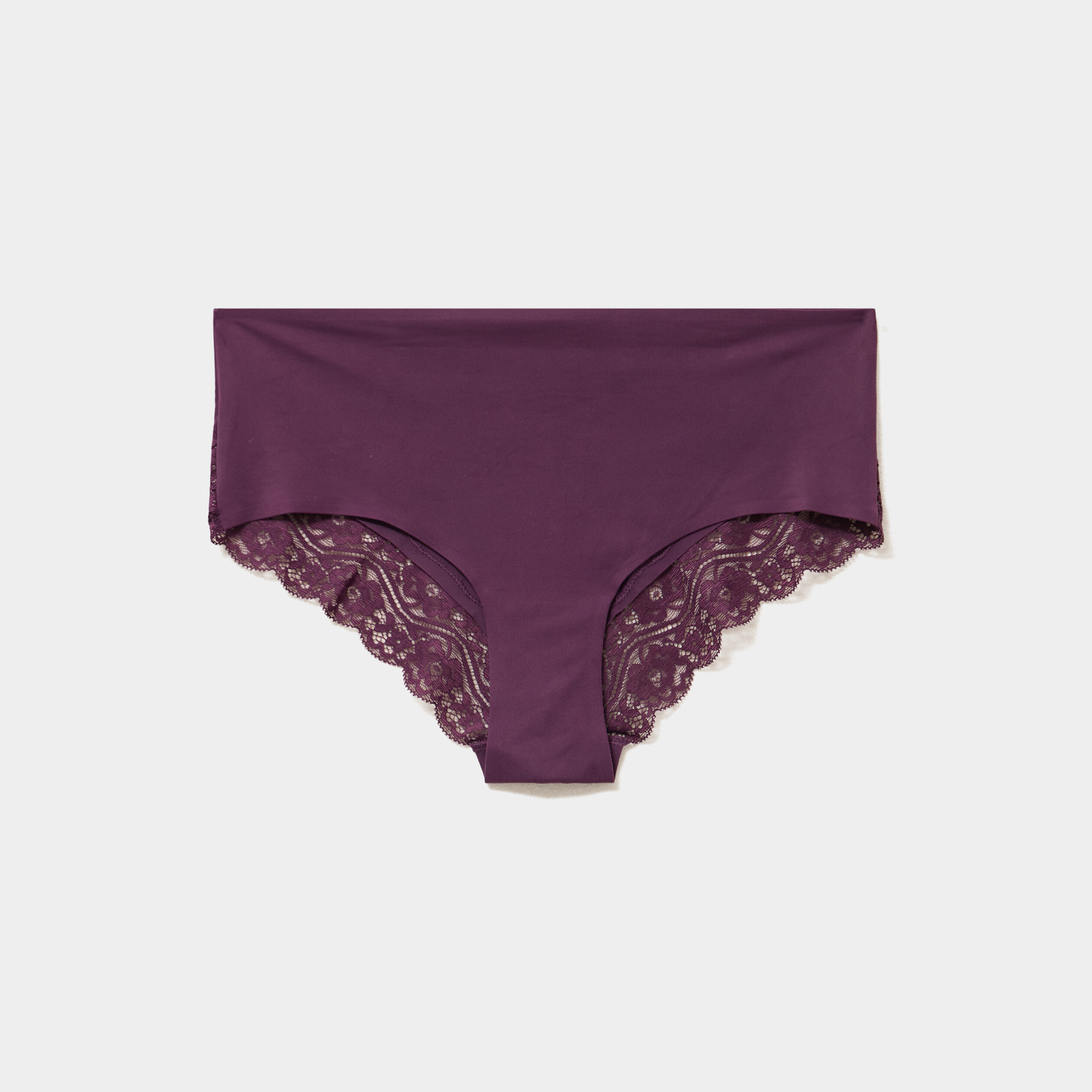 Shorty invisible &agrave; dentelle prune femme