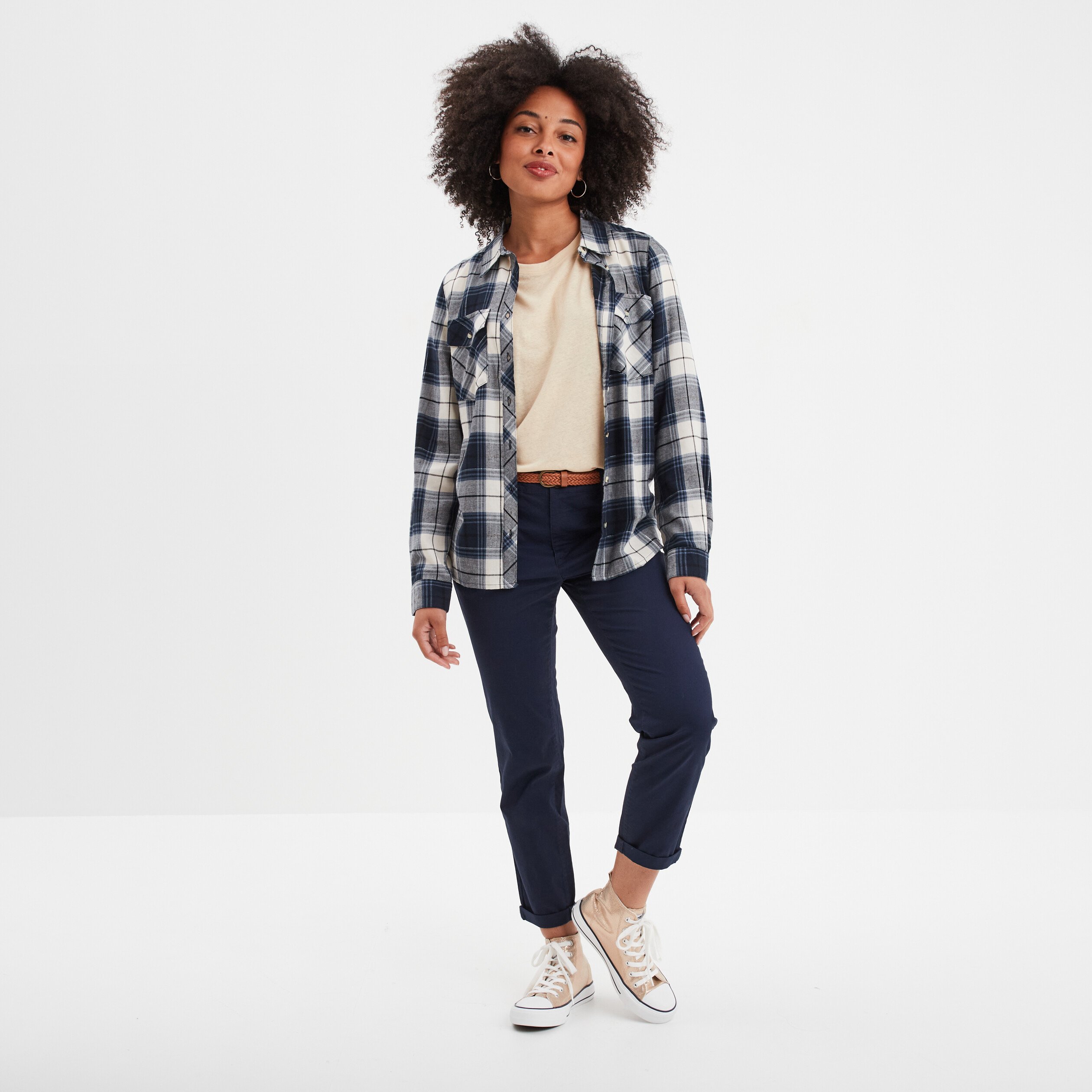 pantalon chino 78eme ceinture tressee bleu marine femme Pantalon chino 7/8ème ceinture tressée bleu marine femme