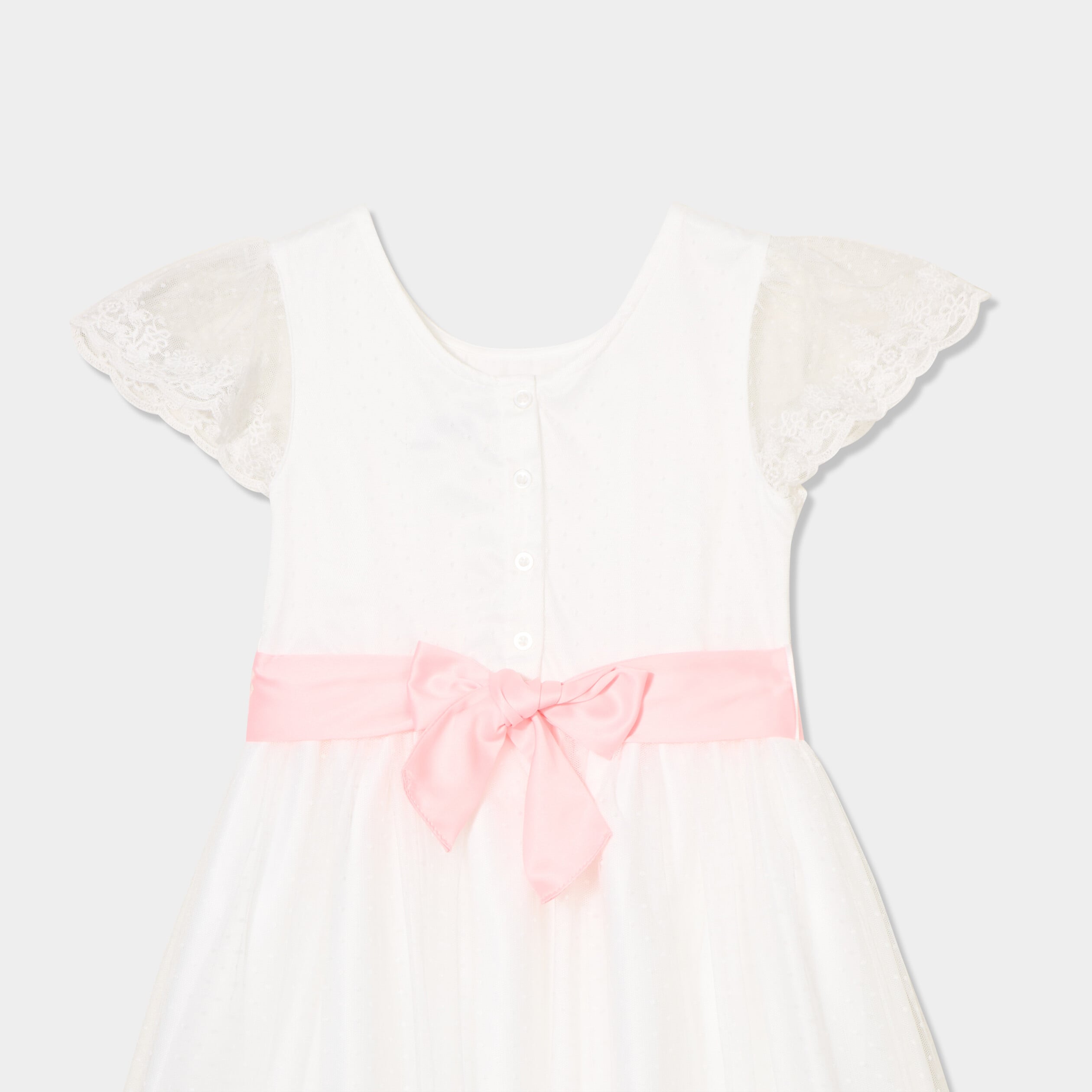 Robe longue tulle brod&eacute;e avec ceinture ivoire fille