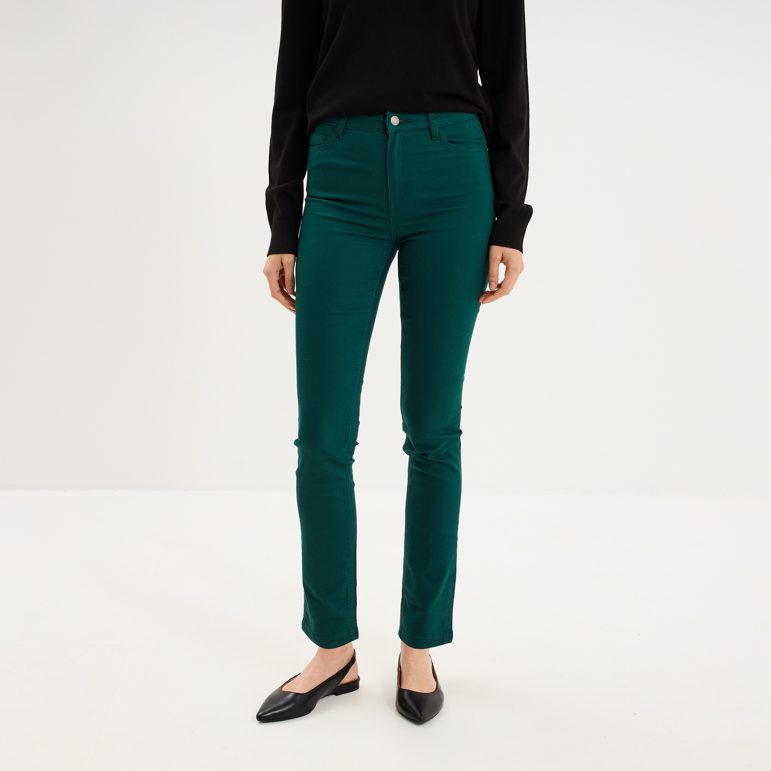 Pantalon slim stretch vert fonc&eacute; femme