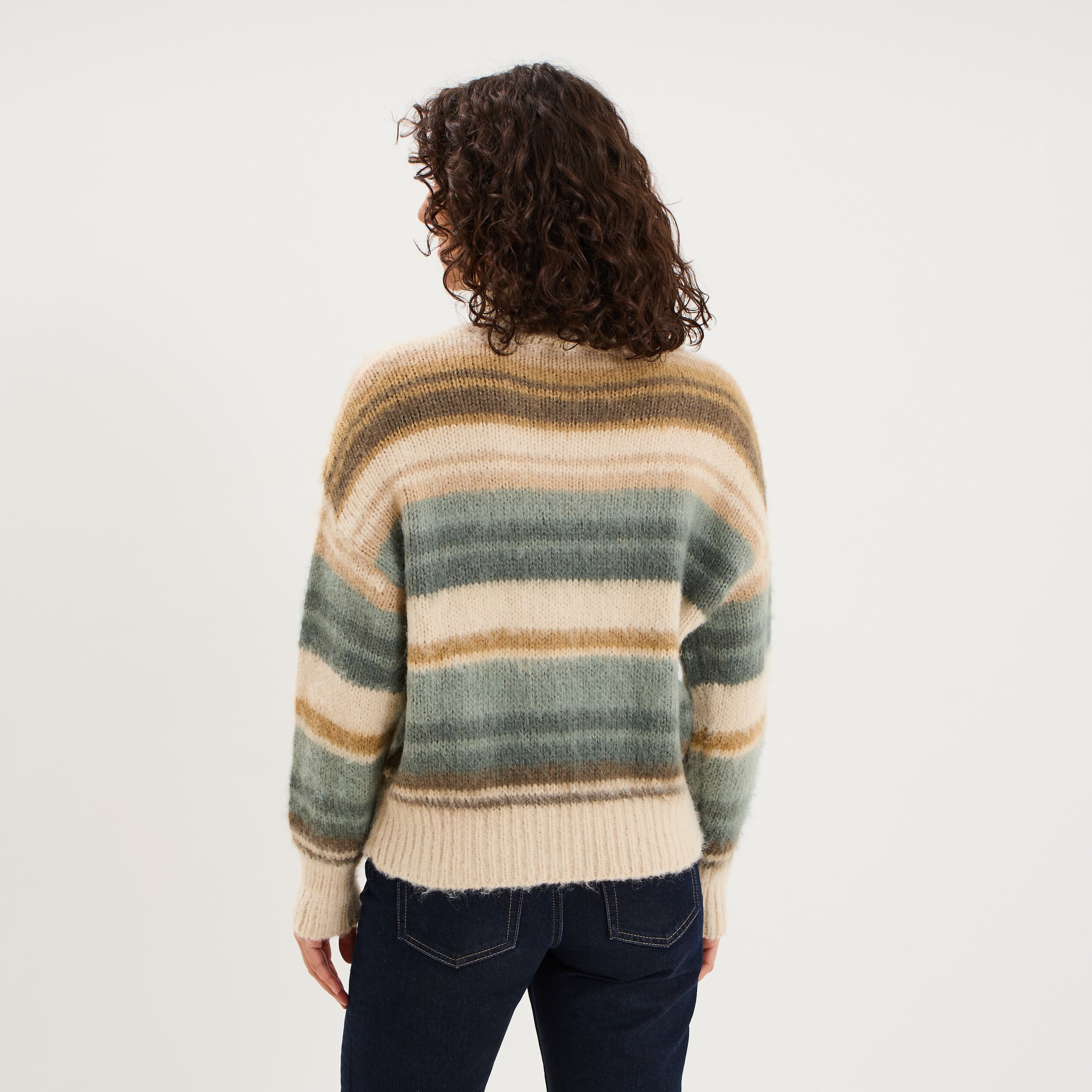 Pull col montant manches longues vert olive femme