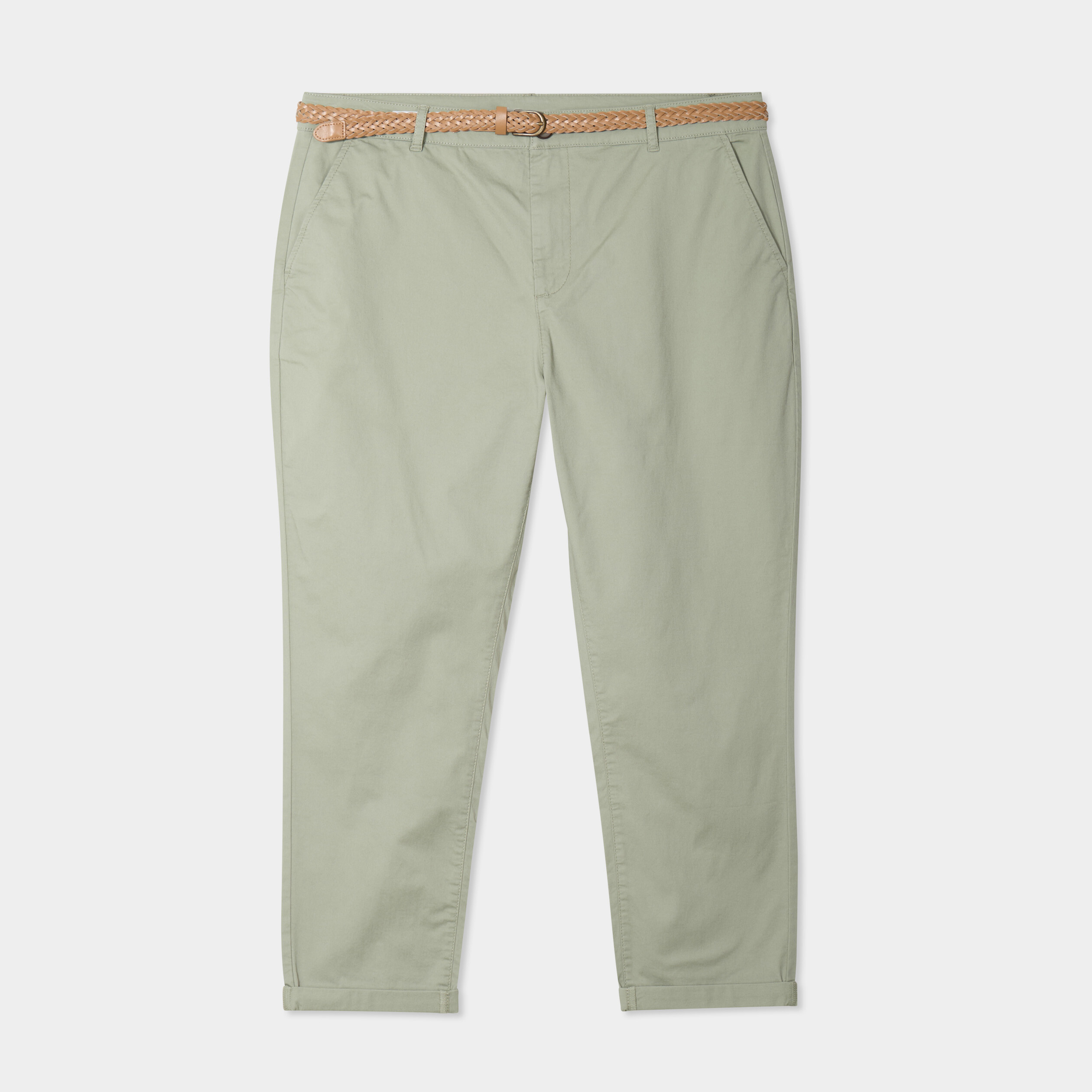 Pantalon chino taille haute coton vert kaki femme grande taille