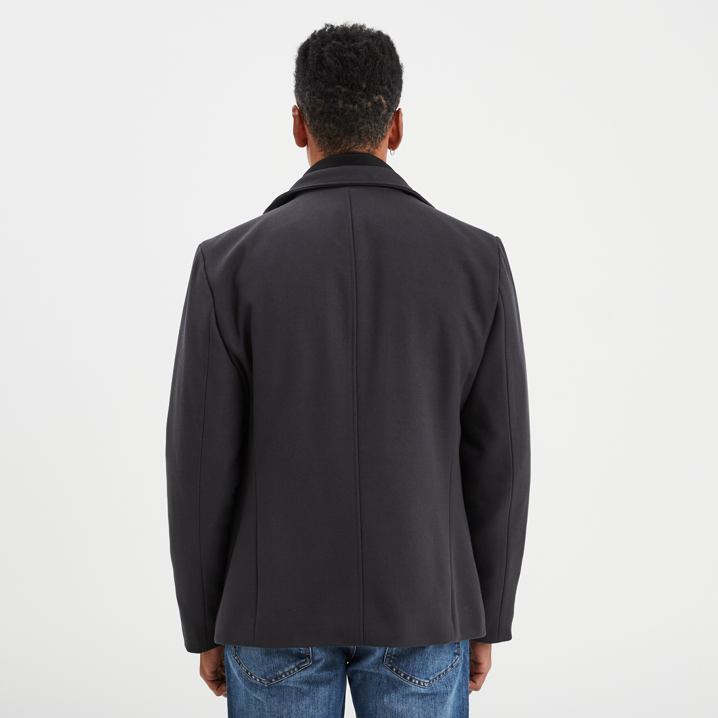 veste droite courte zippee col montant gris fonce homme Veste droite courte zippée col montant gris foncé homme