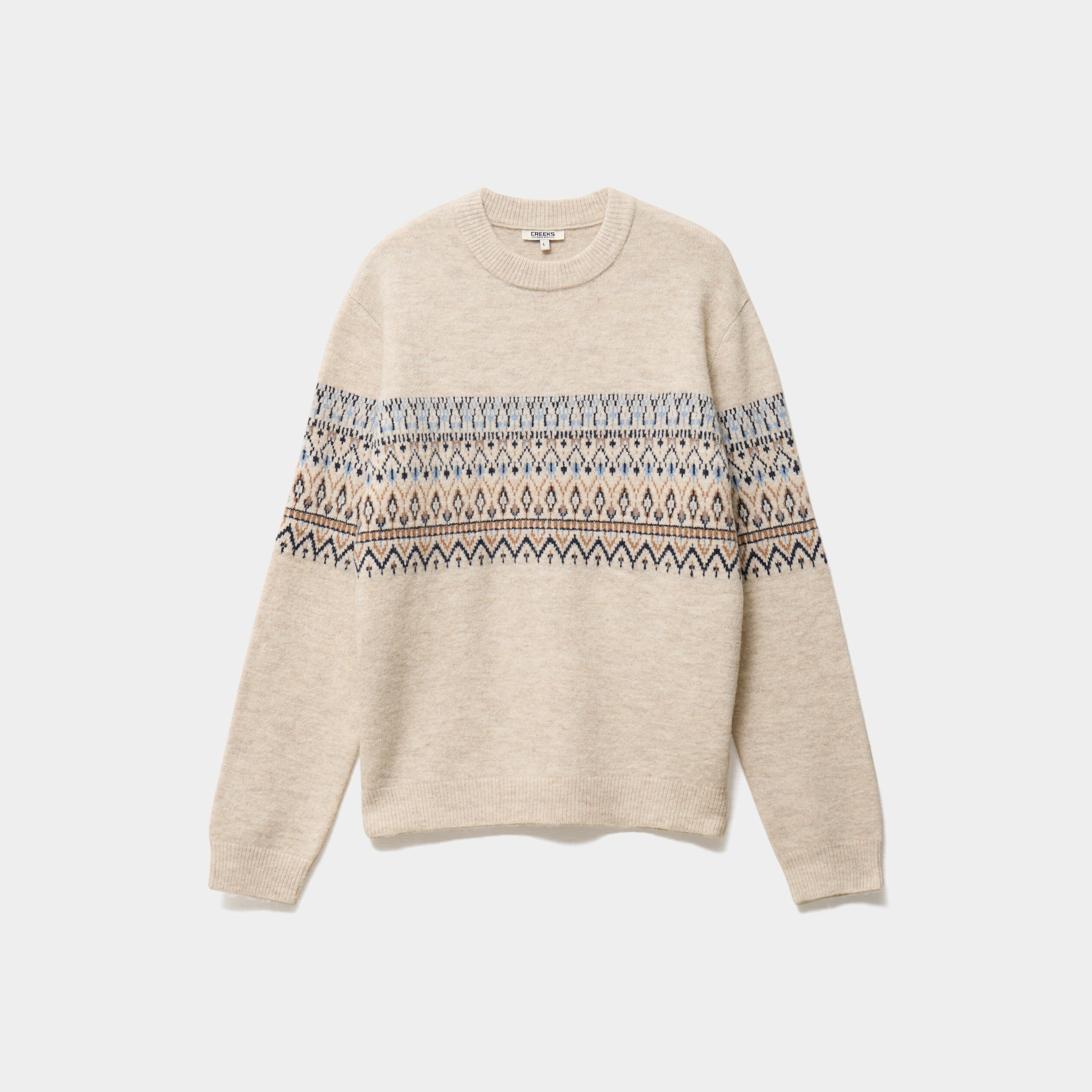 Pull jacquard col rond manches longues ecru homme