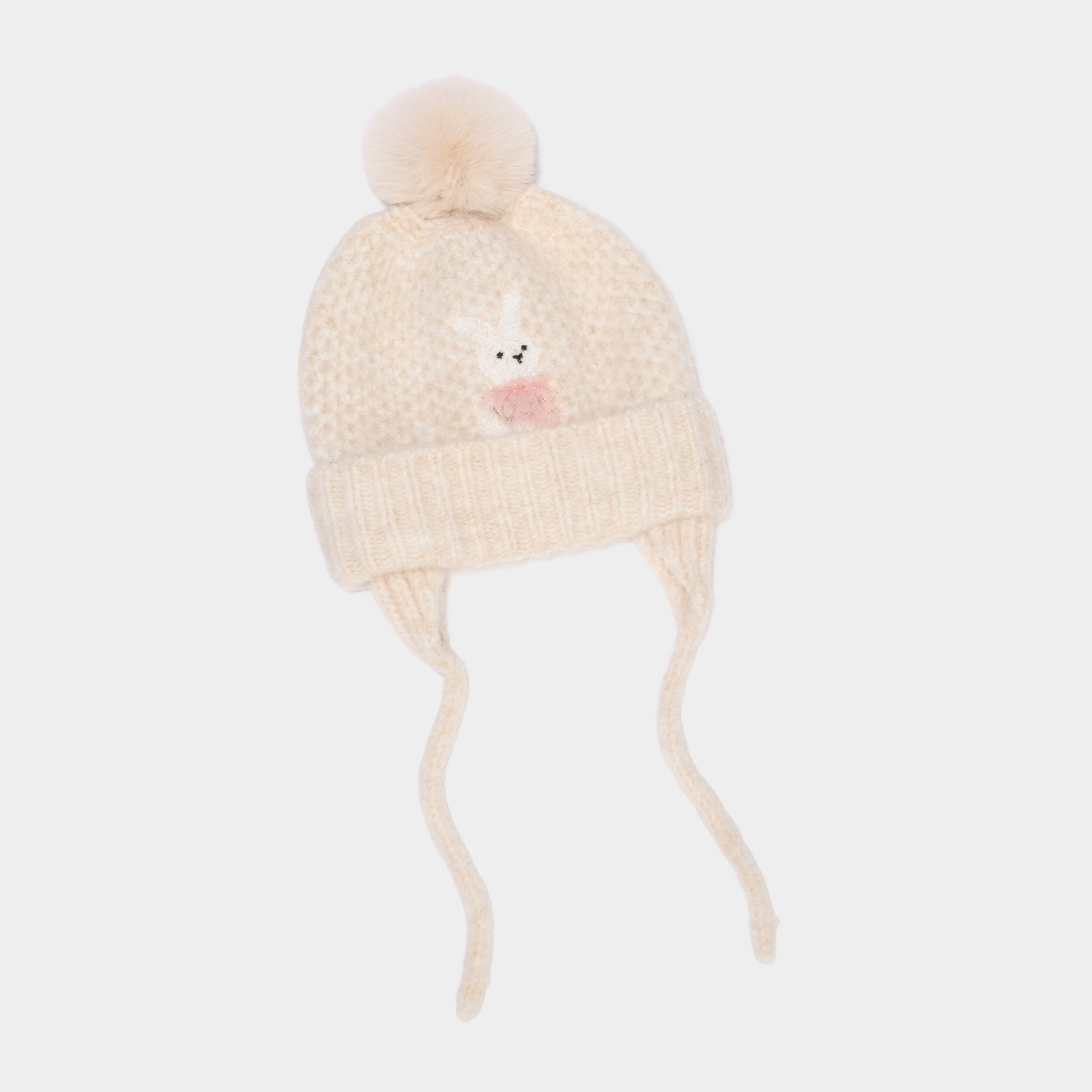Bonnet &agrave; pompon &agrave; revers sable mixte