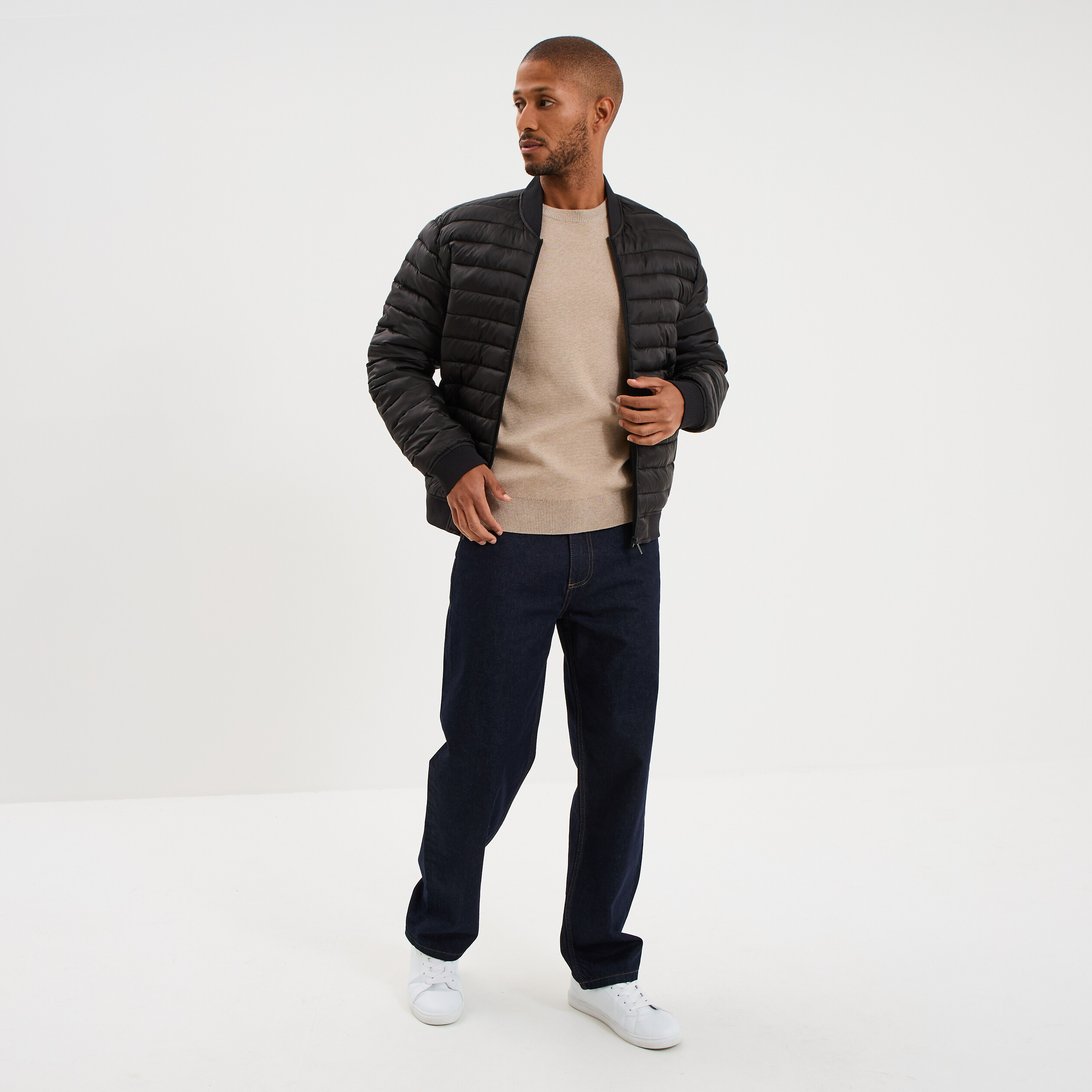 Pull col rond manches longues sable homme