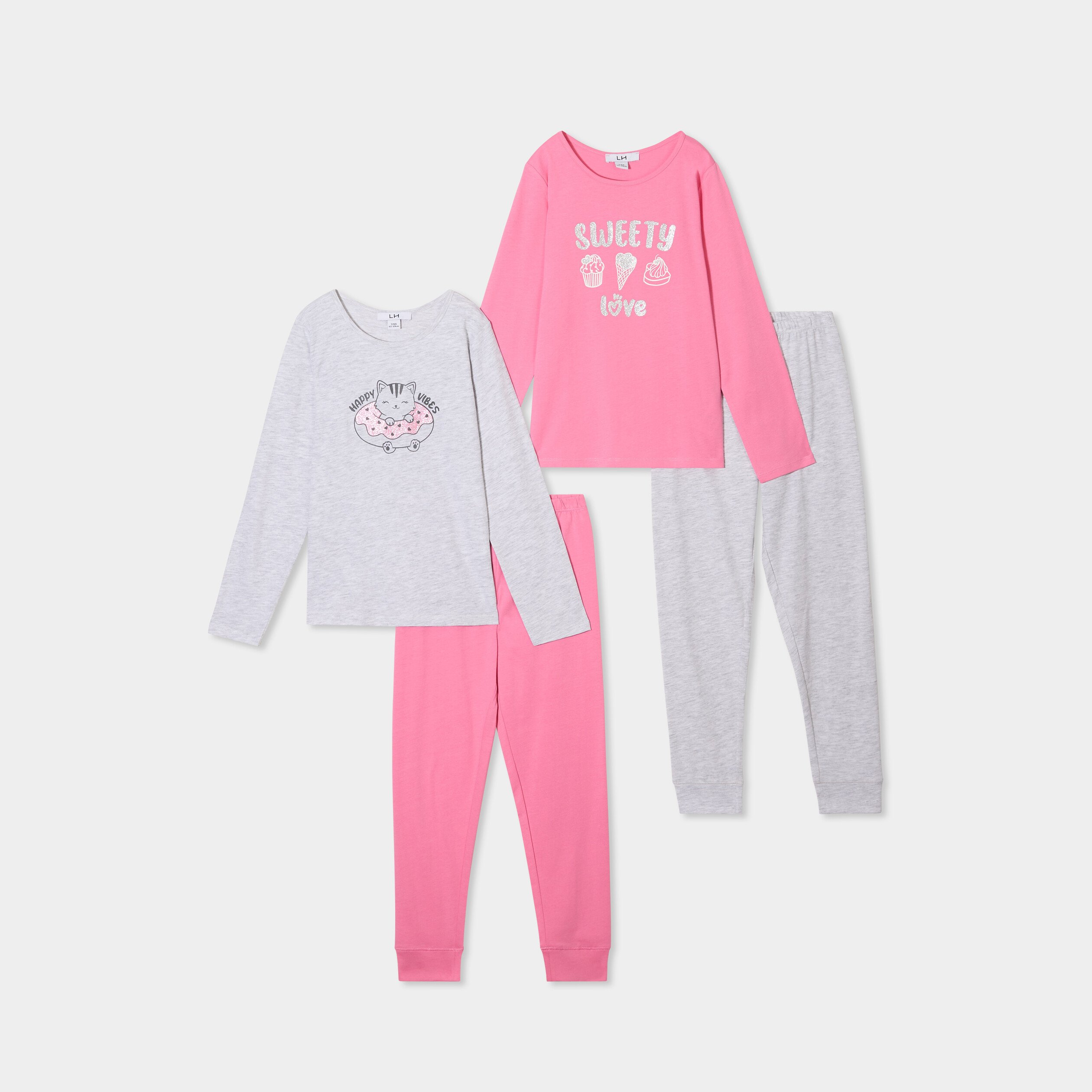 lot 2 ensembles pyjamas coton rose clair fille Lot 2 ensembles pyjamas coton rose clair fille