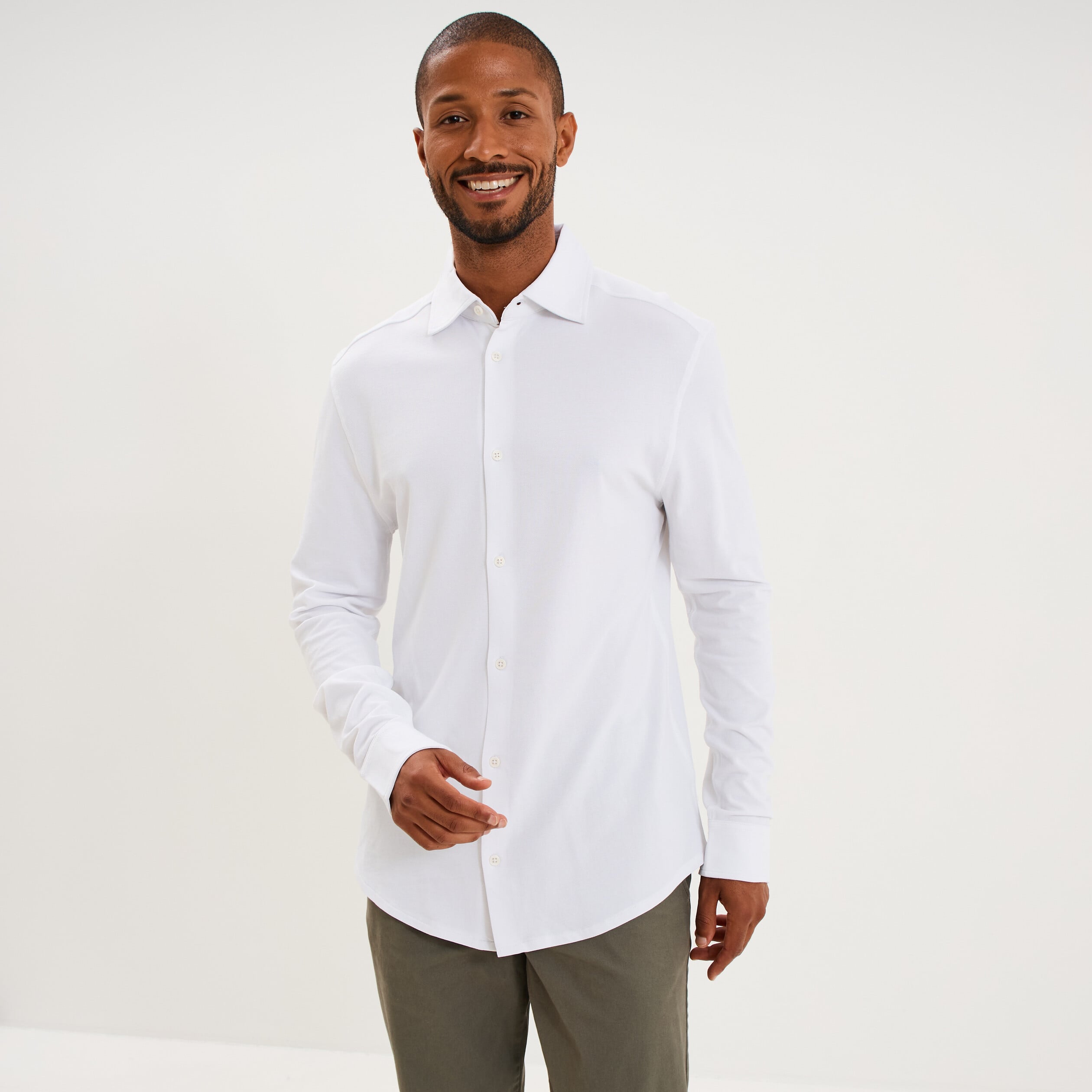 Chemise droite &agrave; manches longues blanc homme